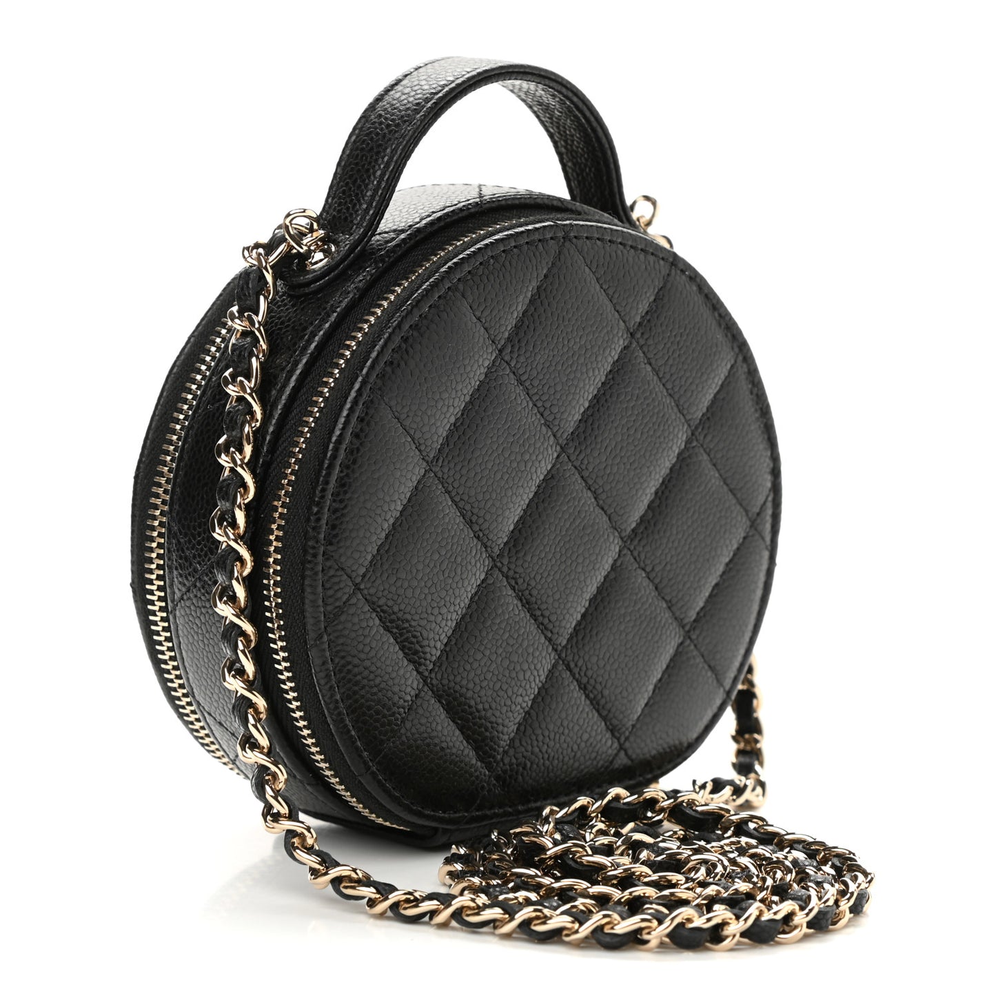 Caviar Quilted Round Handle With Care Vanity With Chain Black