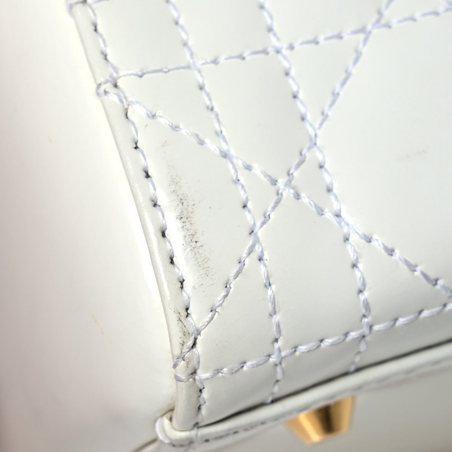 Glazed Calfskin Cannage Medium Lady Dior White