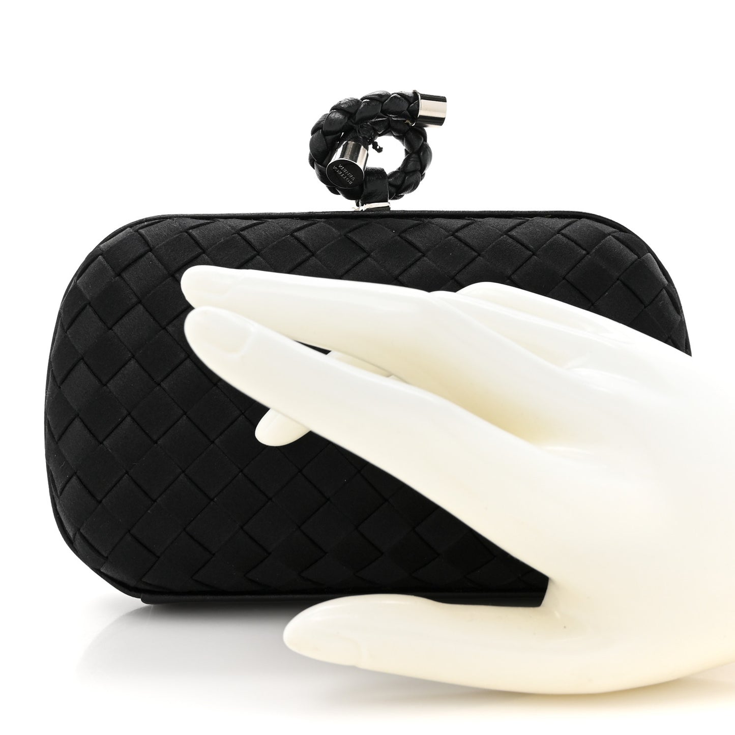 Satin Intreccio Impero Knot Clutch Black