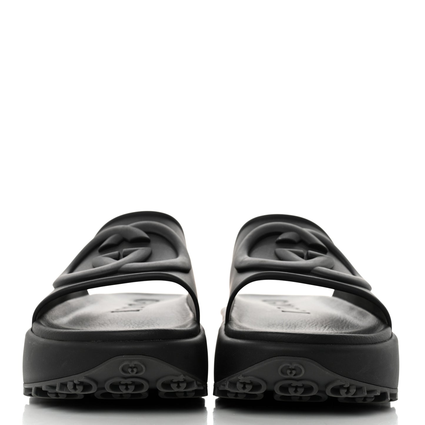 Soft Rubber Mens Interlocking G Platform 42mm Slide Sandals 12 Black