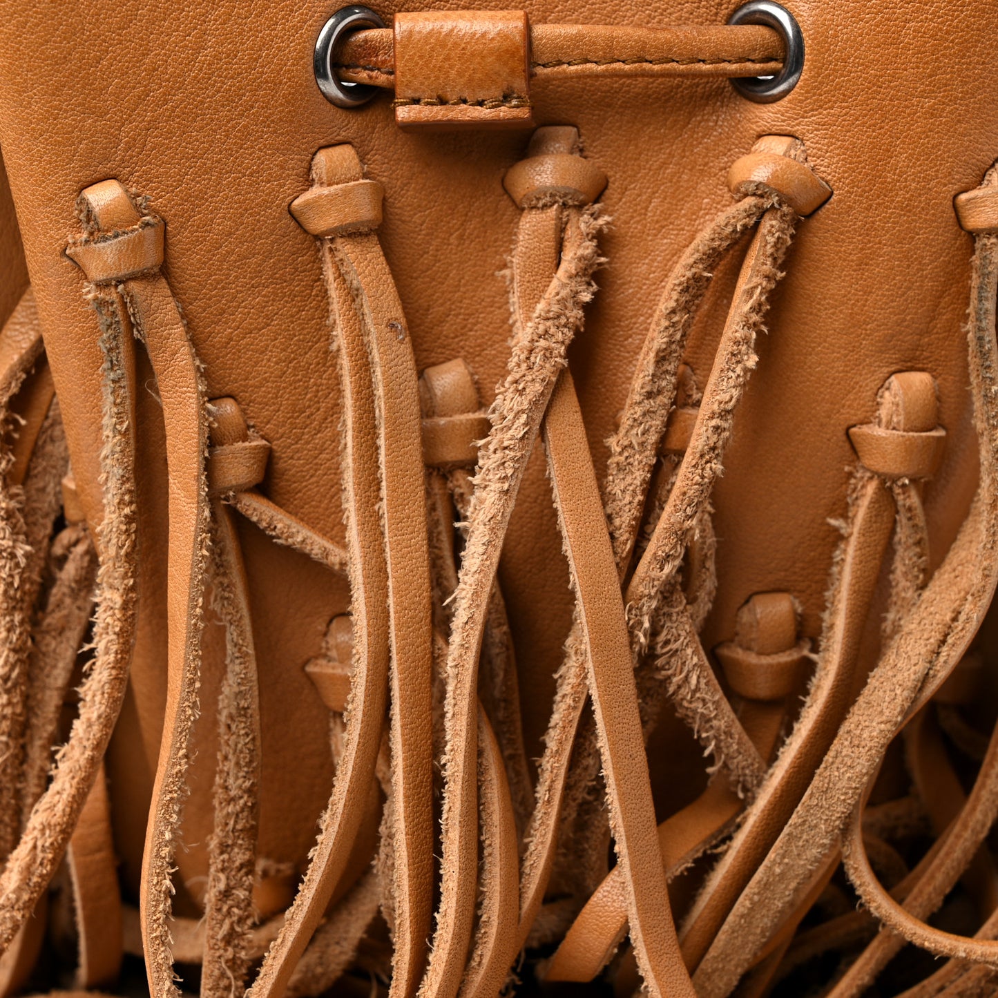 Calfskin Fringe Monogram Mini Bourse Bucket Bag Tan