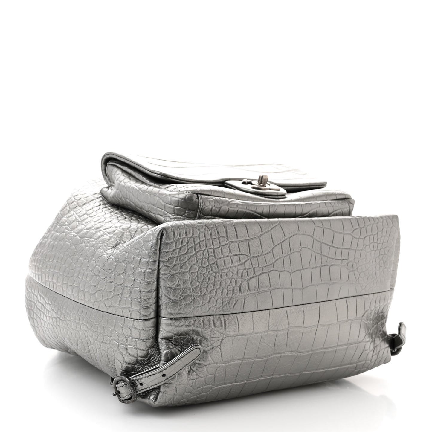 Metallic Calfskin Crocodile Embossed Large Backpack Silver