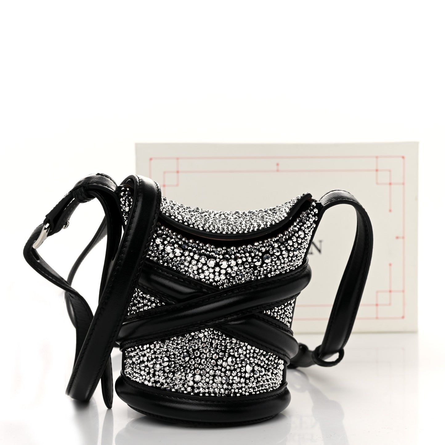 Metallic Calfskin Crystal Micro Curve Bucket Bag Black