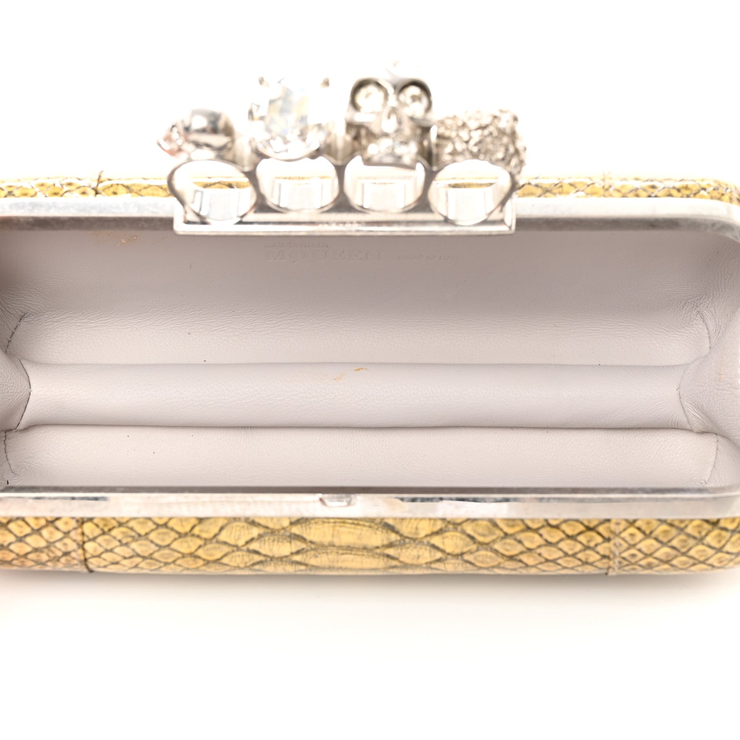 Snakeskin Knuckle Box Clutch Beige