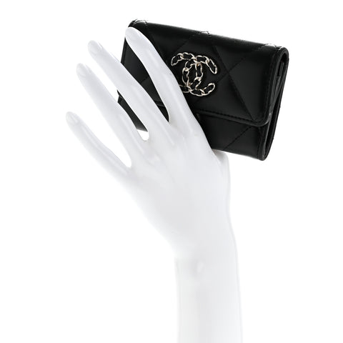 Lambskin Quilted Chanel 19 Flap Card Holder Black