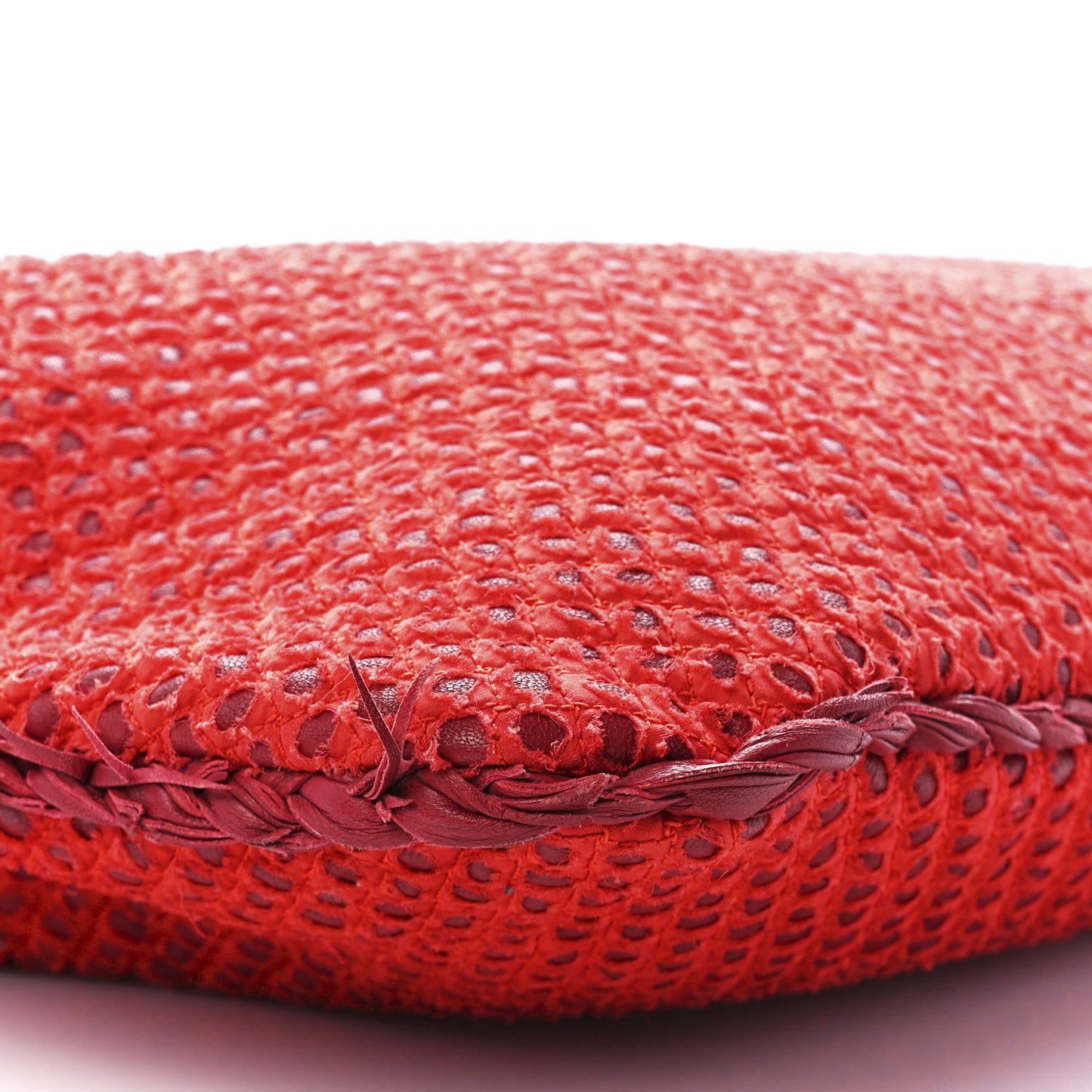 Nappa Fabric Intrecciato Large Distressed Fringe Veneta Hobo Red