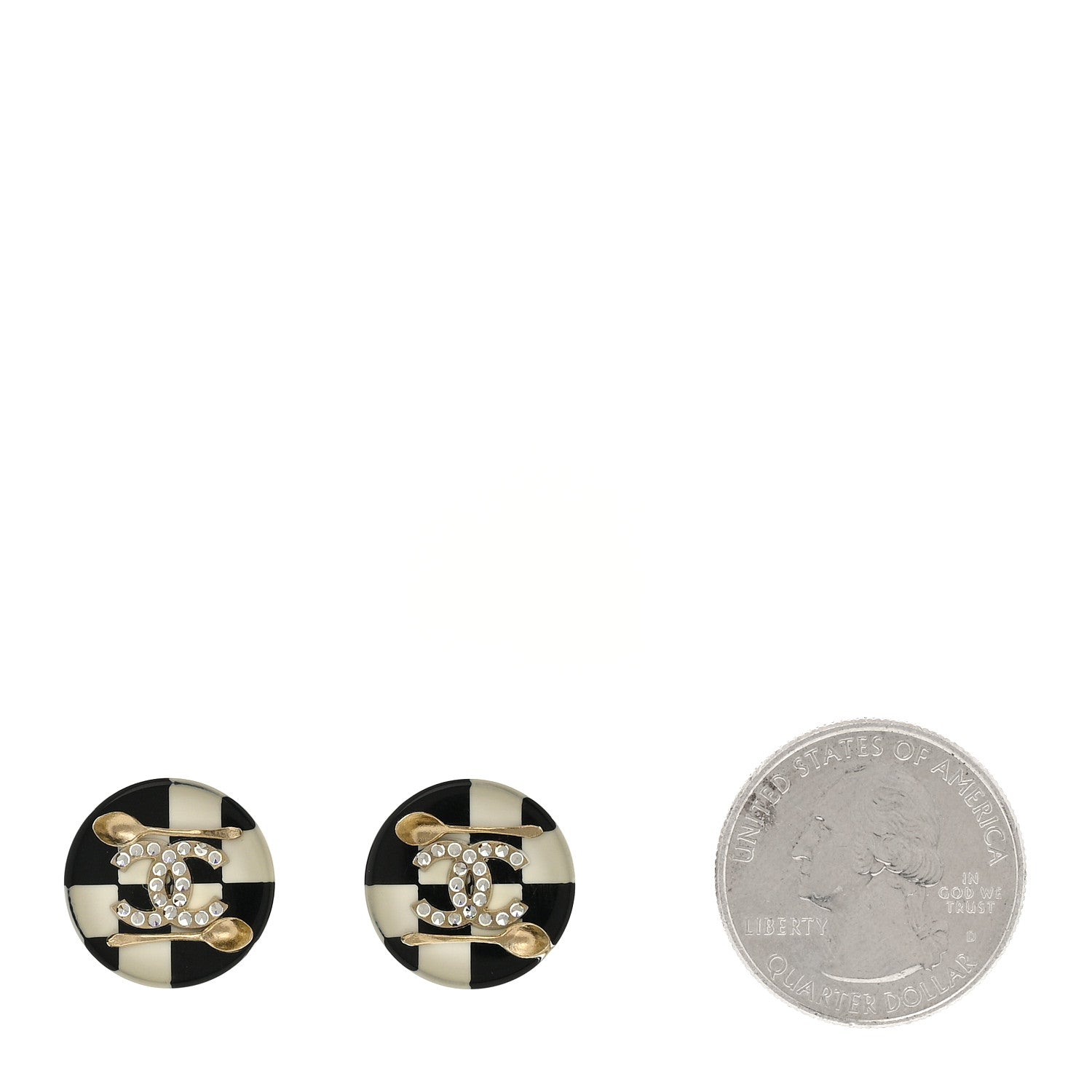 Chanel Crystal Resin Spoon Brasserie CC Stud Earrings Black White 2 of 6