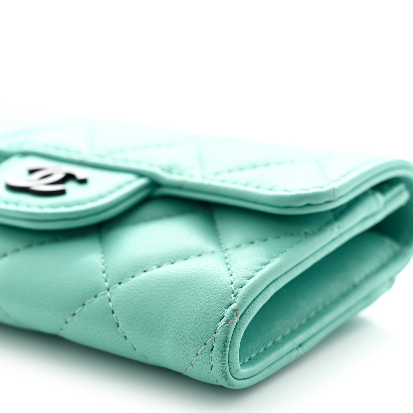 Lambskin Quilted Flap Card Holder Wallet Turquoise