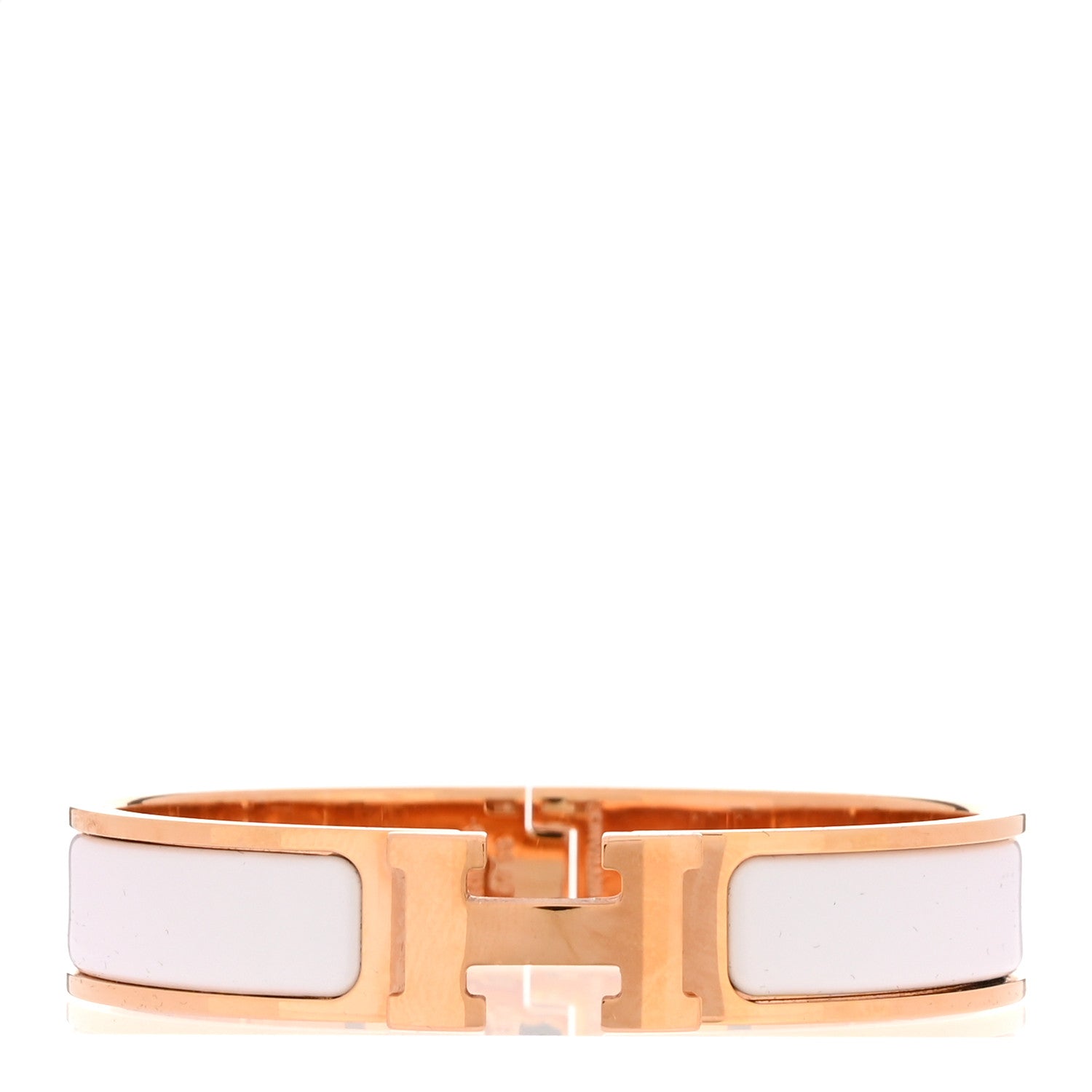 Hermes White Enamel Clic H Bracelet with Gold Hardware Hermes Clic H White Bracelet – Weekly Lux Drop main image 2