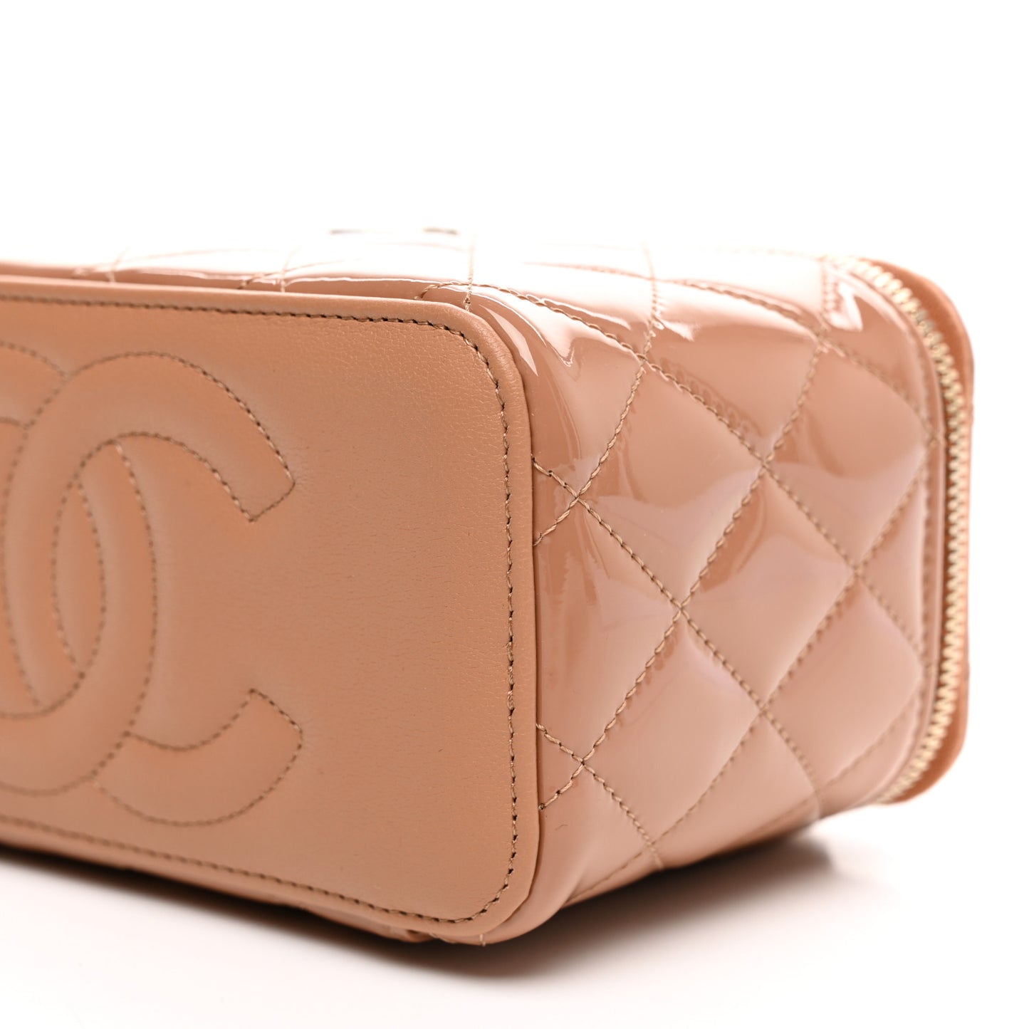 Patent Quilted Pick Me Up Vanity Case Dark Beige