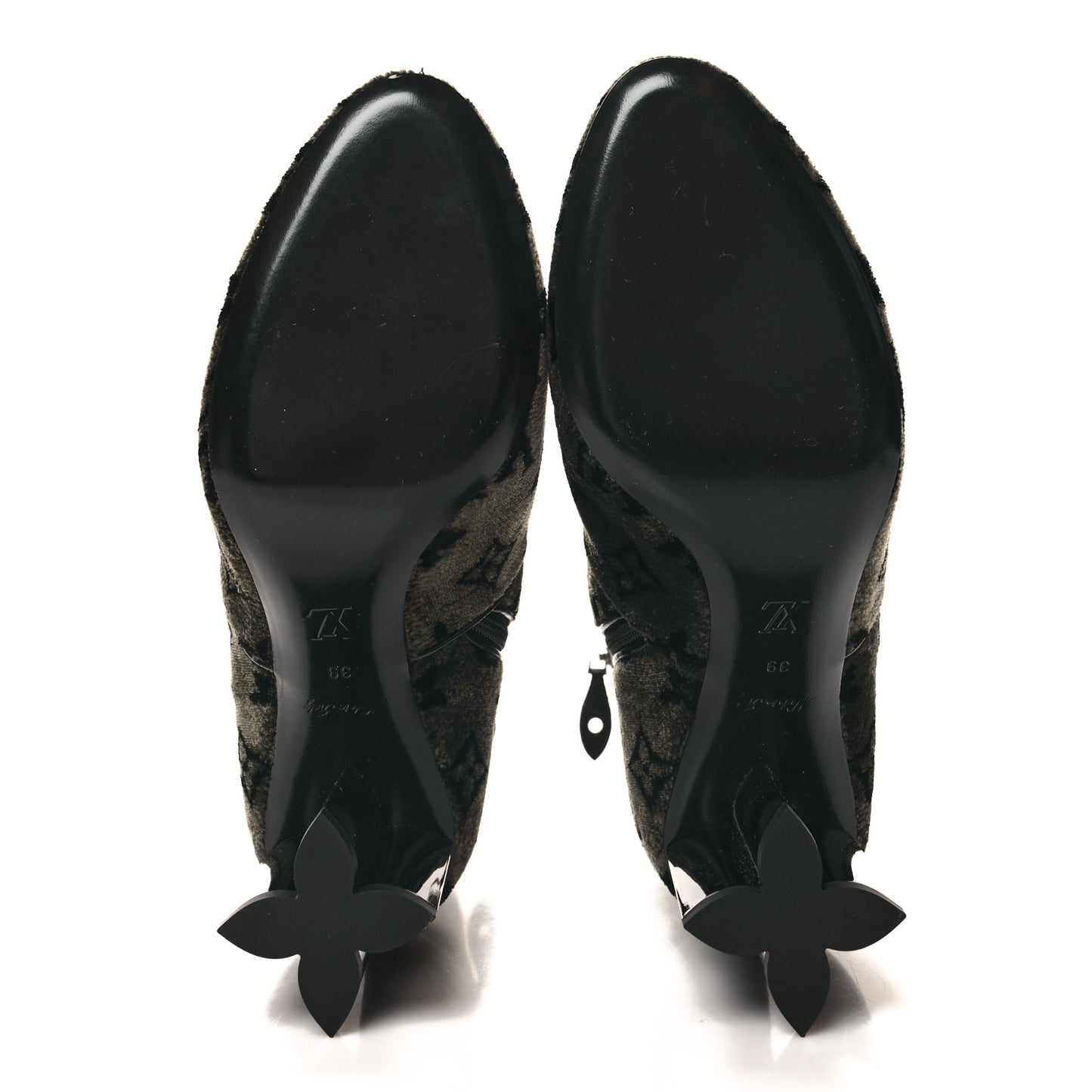 Velvet Monogram Silhouette Ankle Boots 39 Black Green