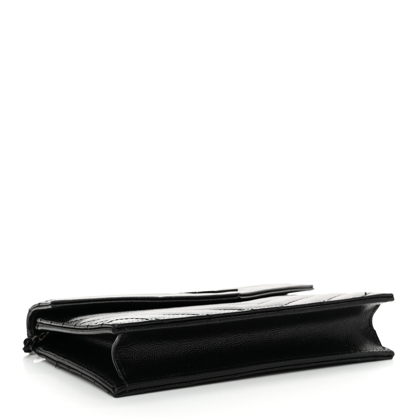 Grain De Poudre Matelasse Chevron Monogram Monochrome Envelope Chain Wallet Black