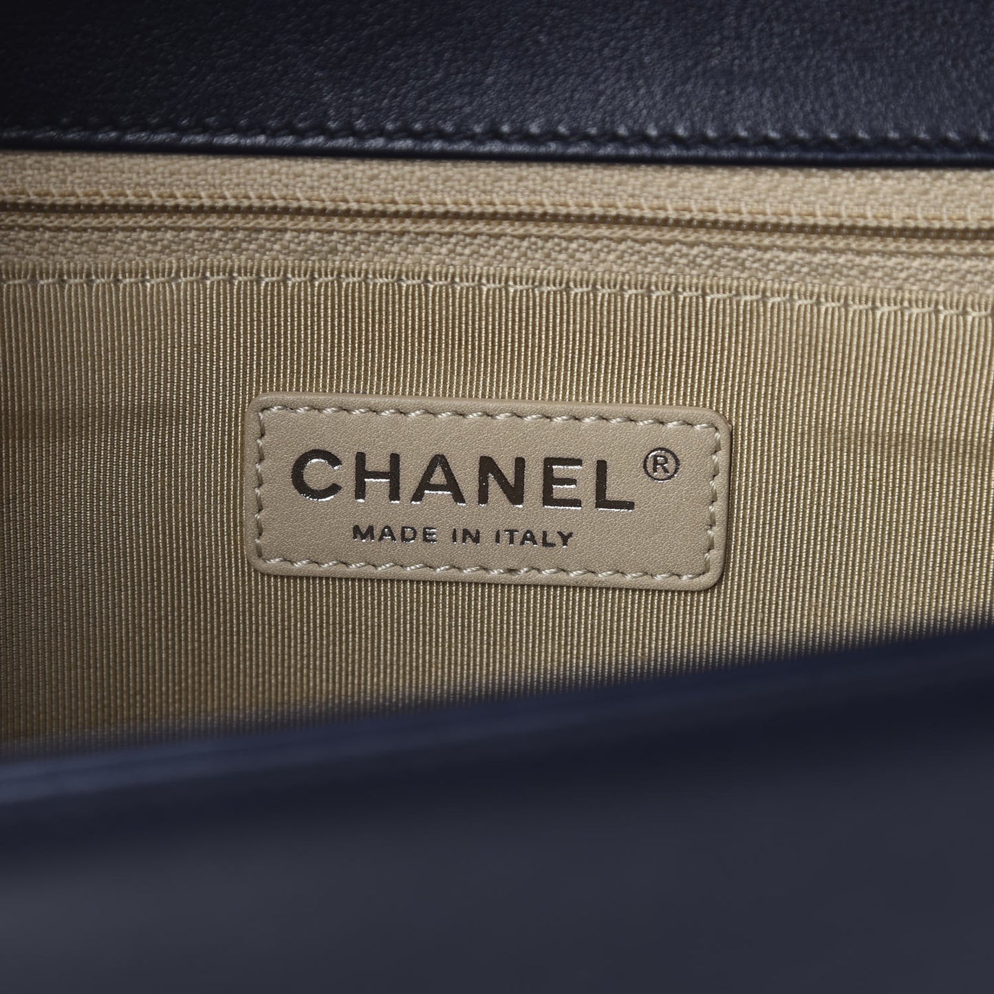 Calfskin Chevron Quilted New Medium Boy Flap Navy Blue