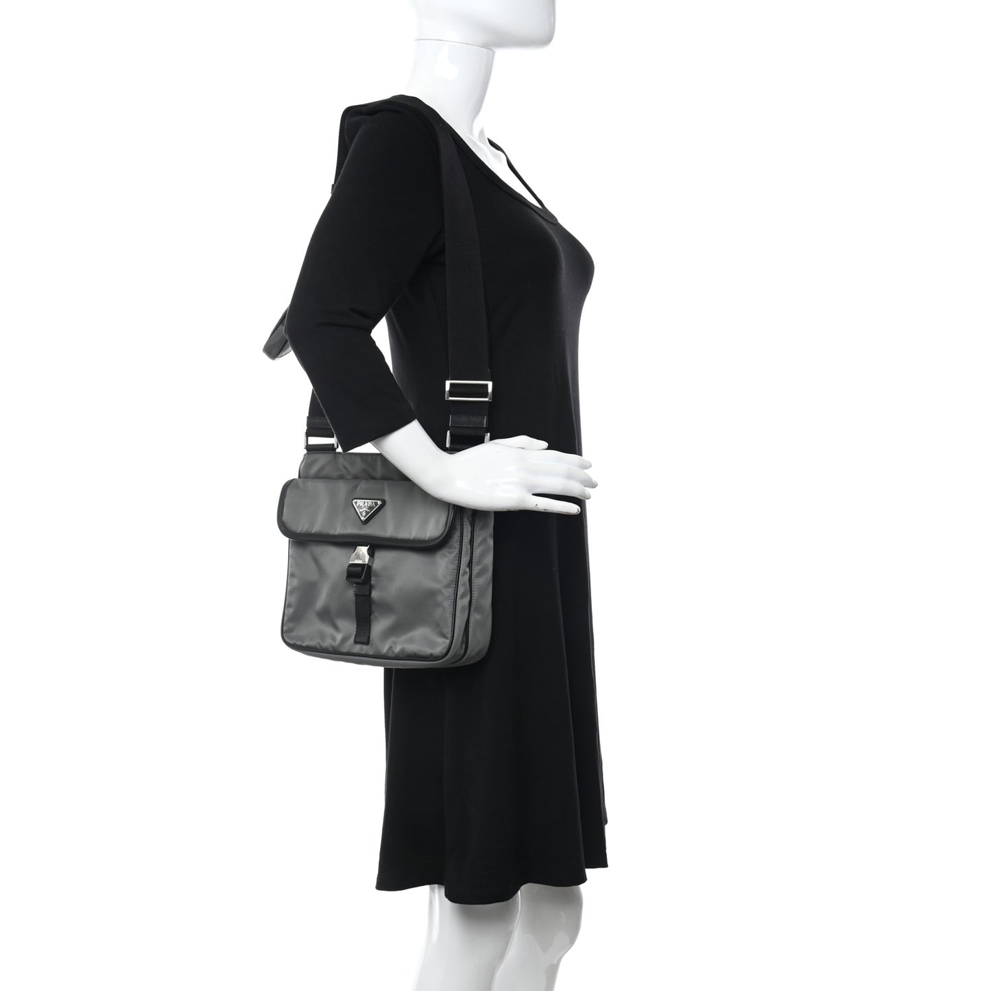 Tessuto Nylon Saffiano Messenger Bag Black Grey