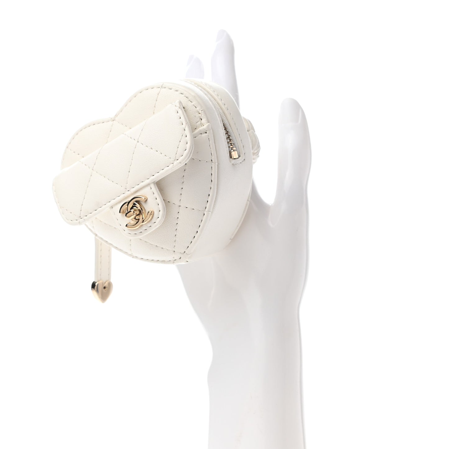 Lambskin Quilted Heart Zipped Arm Coin Purse White