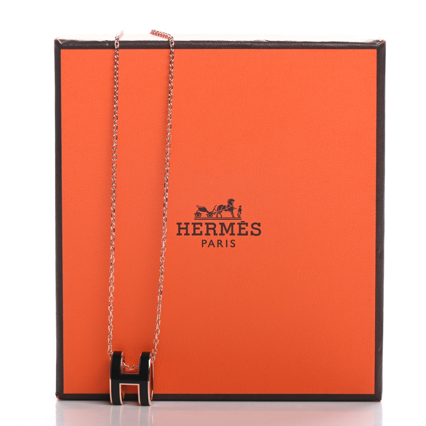 Lacquered Rose Gold Pop H Pendant Necklace Black