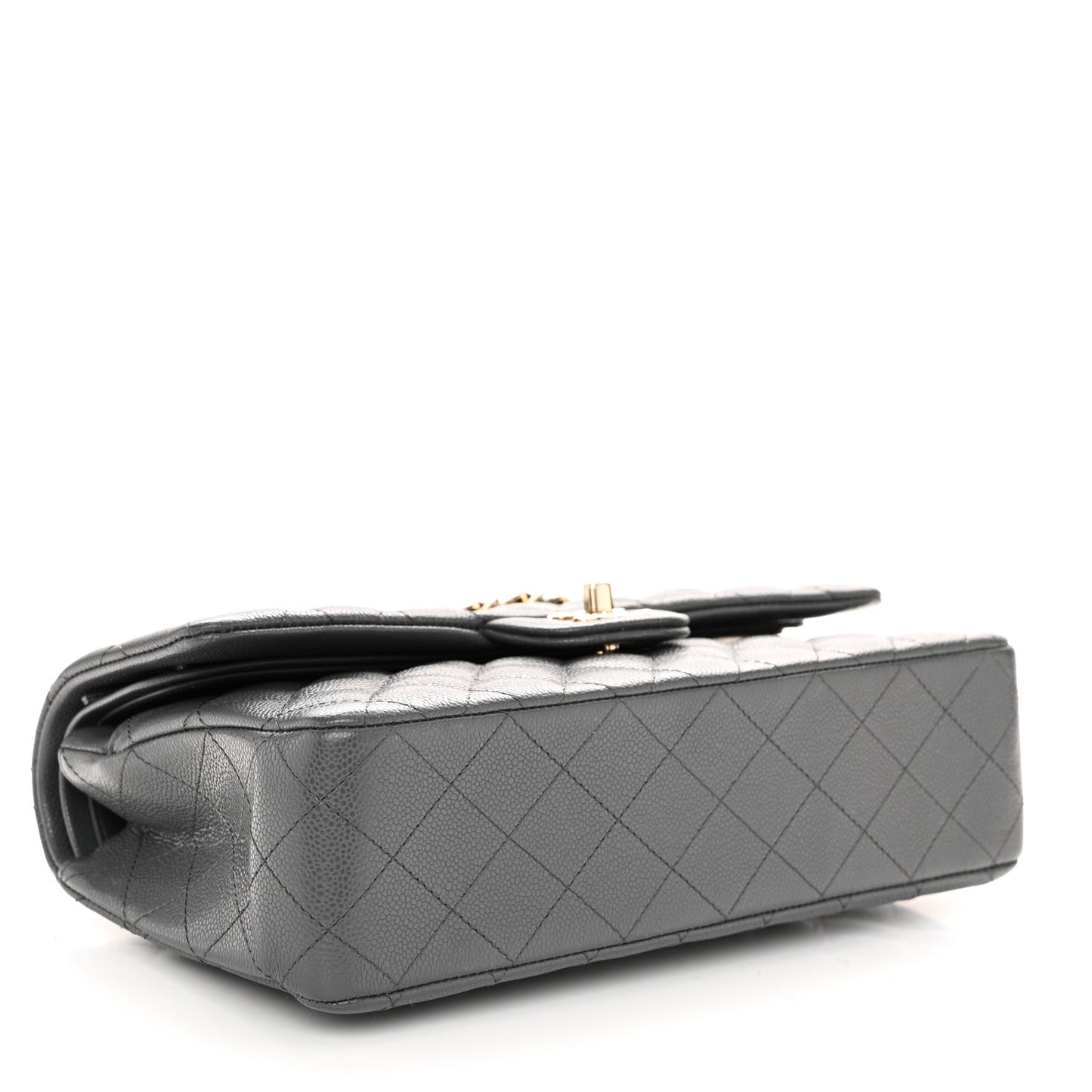 Caviar Quilted Medium Double Flap Dark Grey