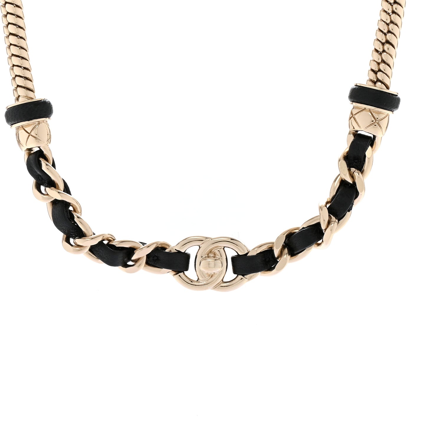 Metal Lambskin CC Turnlock Choker Necklace Black Gold
