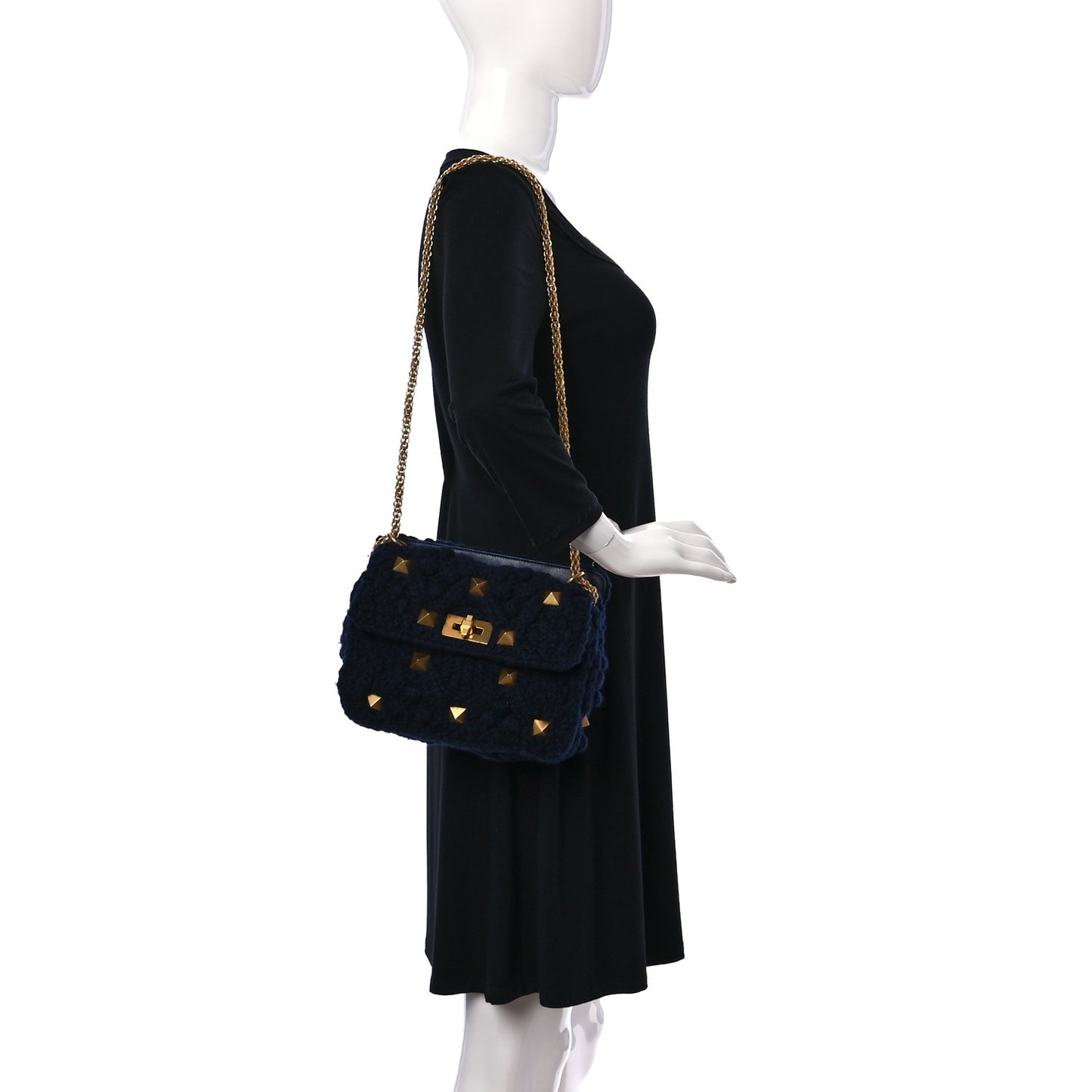 Cashmere Medium Roman Stud Shoulder Bag Marine