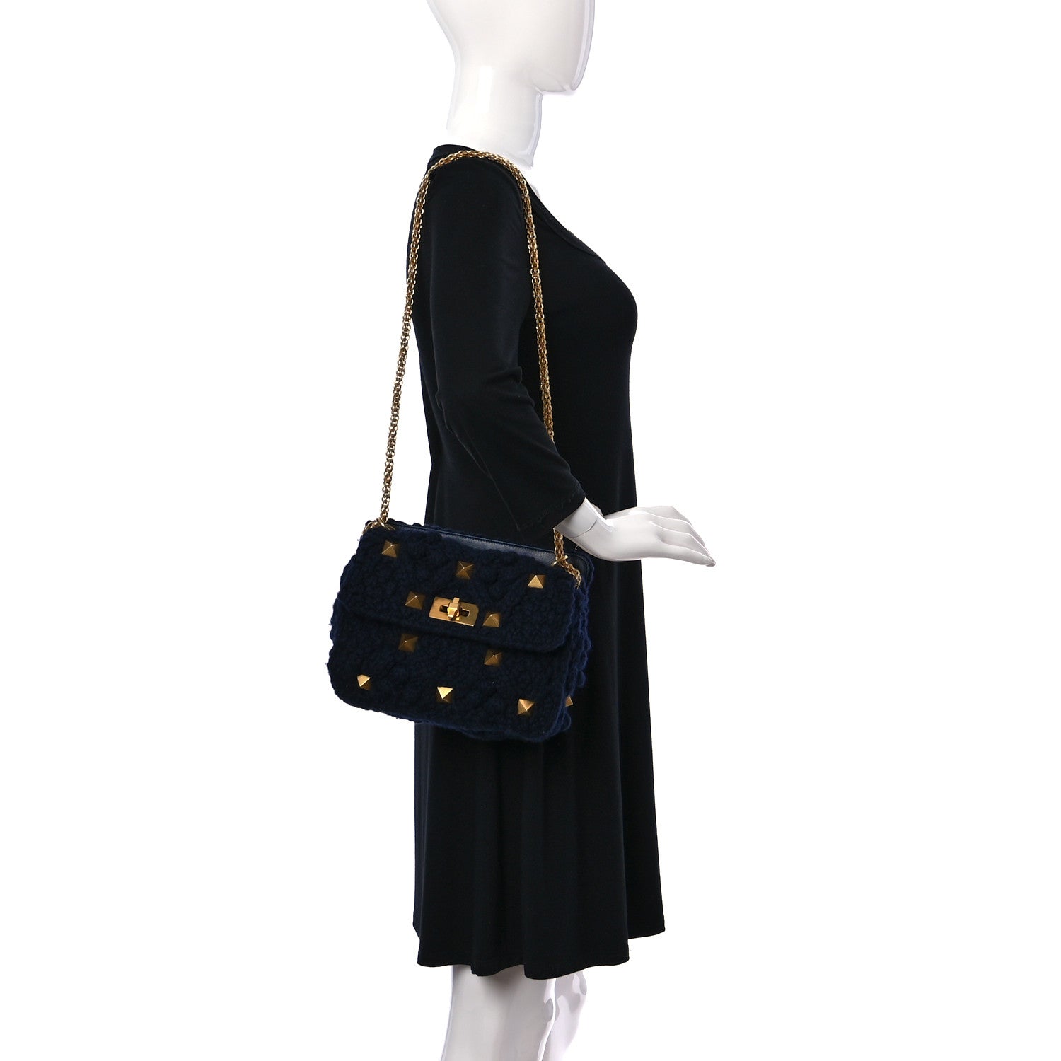 Valentino Garavani Cashmere Medium Roman Stud Shoulder Bag Marine 2 of 8