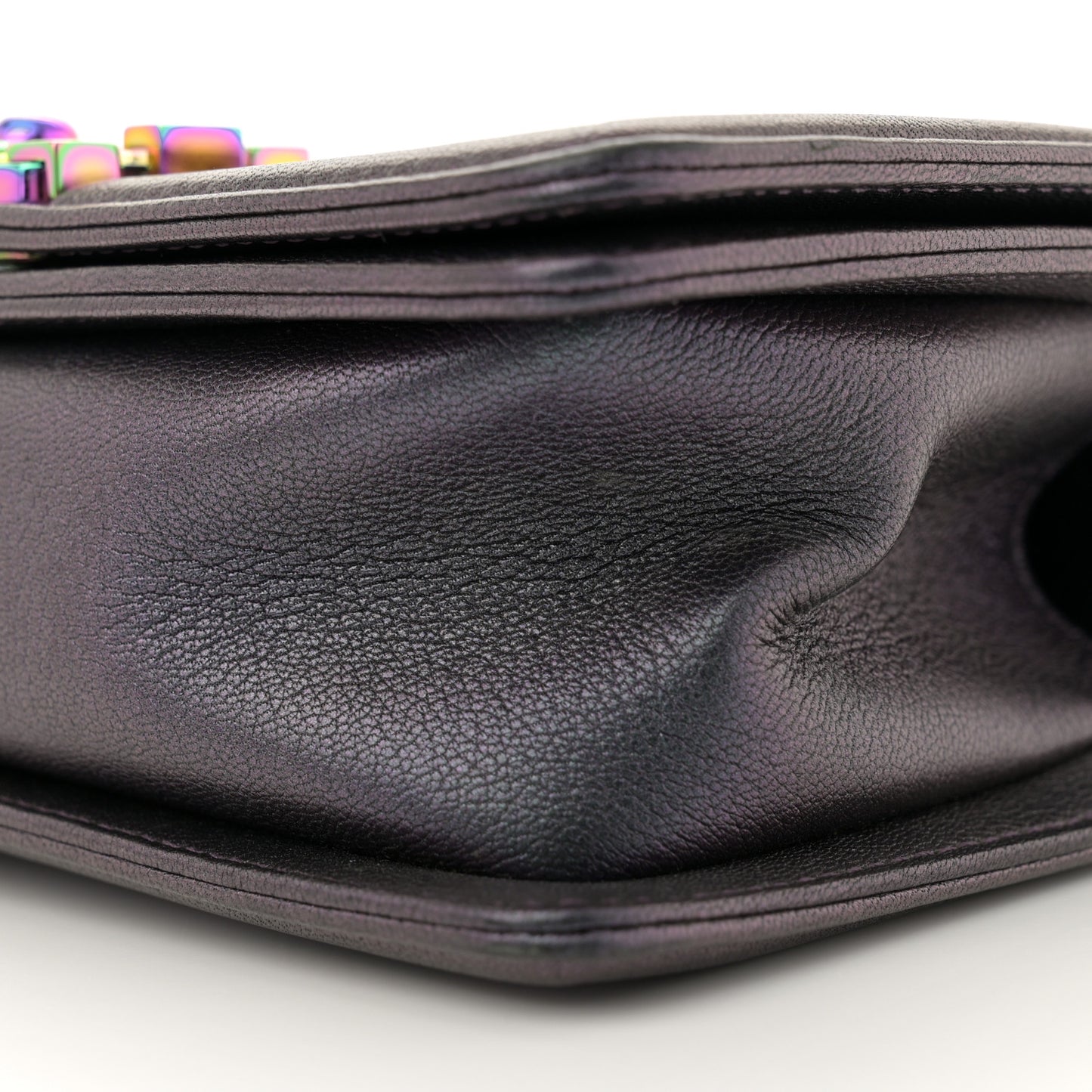 Iridescent Goatskin Quilted Small Boy Flap Purple