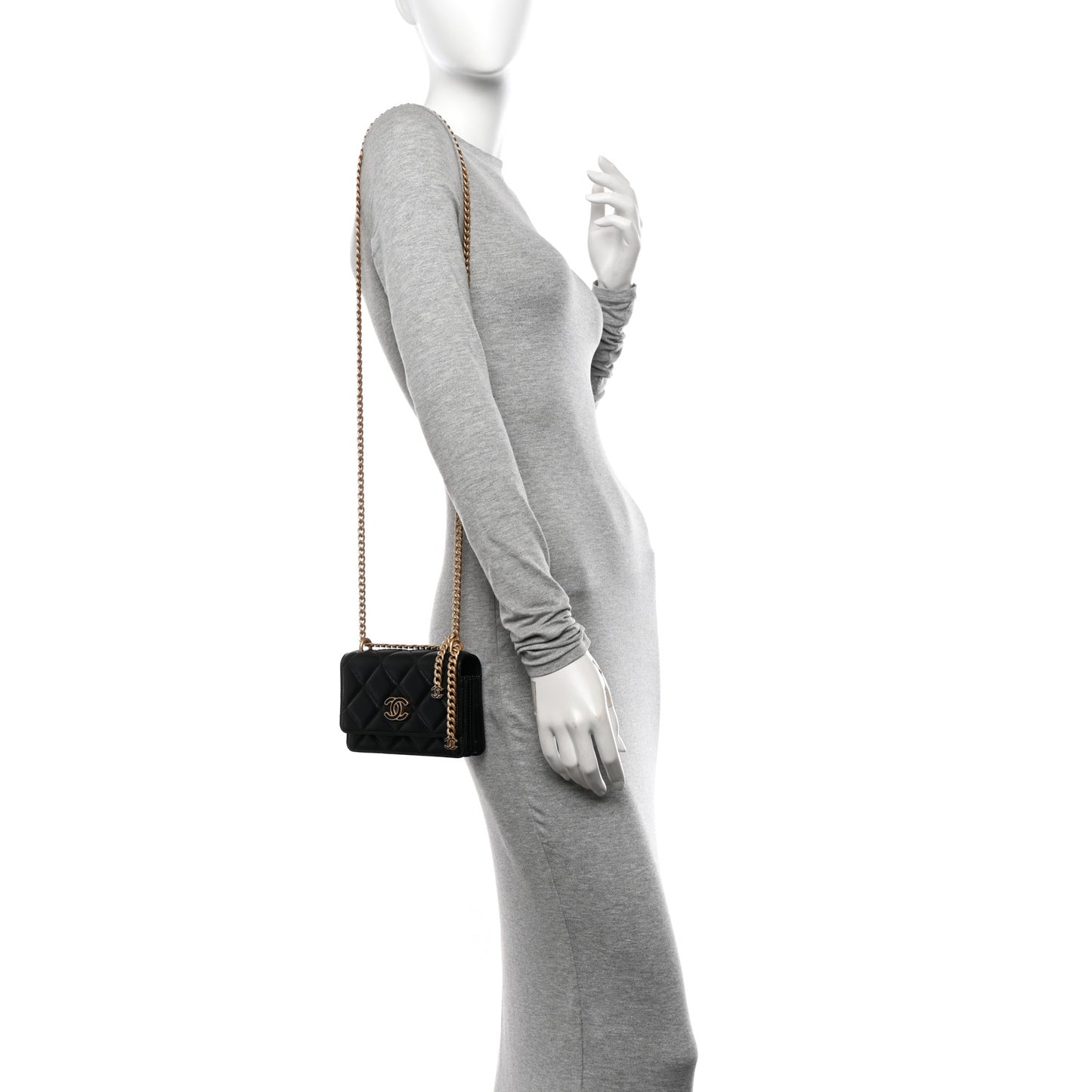 Lambskin Enamel Quilted Pending CC Clutch With Chain Black