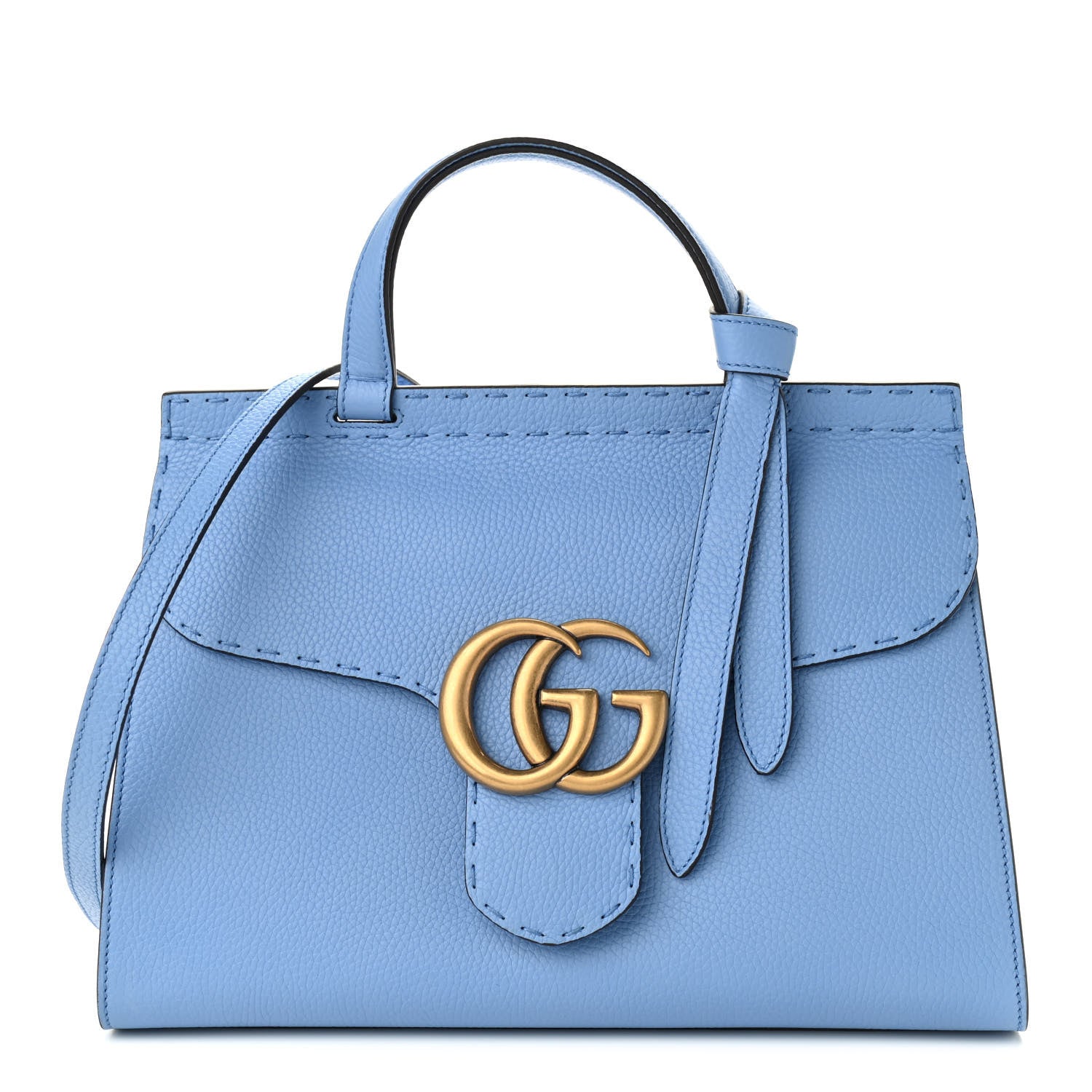 Gucci Calfskin Small GG Marmont Top Handle Bag Clear Sky Blue 1 of 10