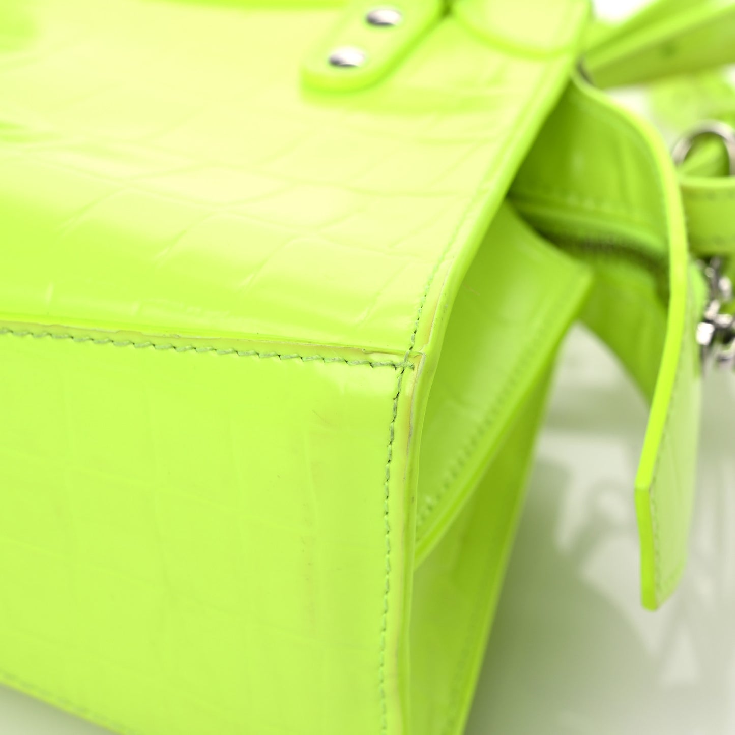 Semi Shiny Calfskin Crocodile Embossed Neo Classic Silver Hardware Mini City Fluo Yellow