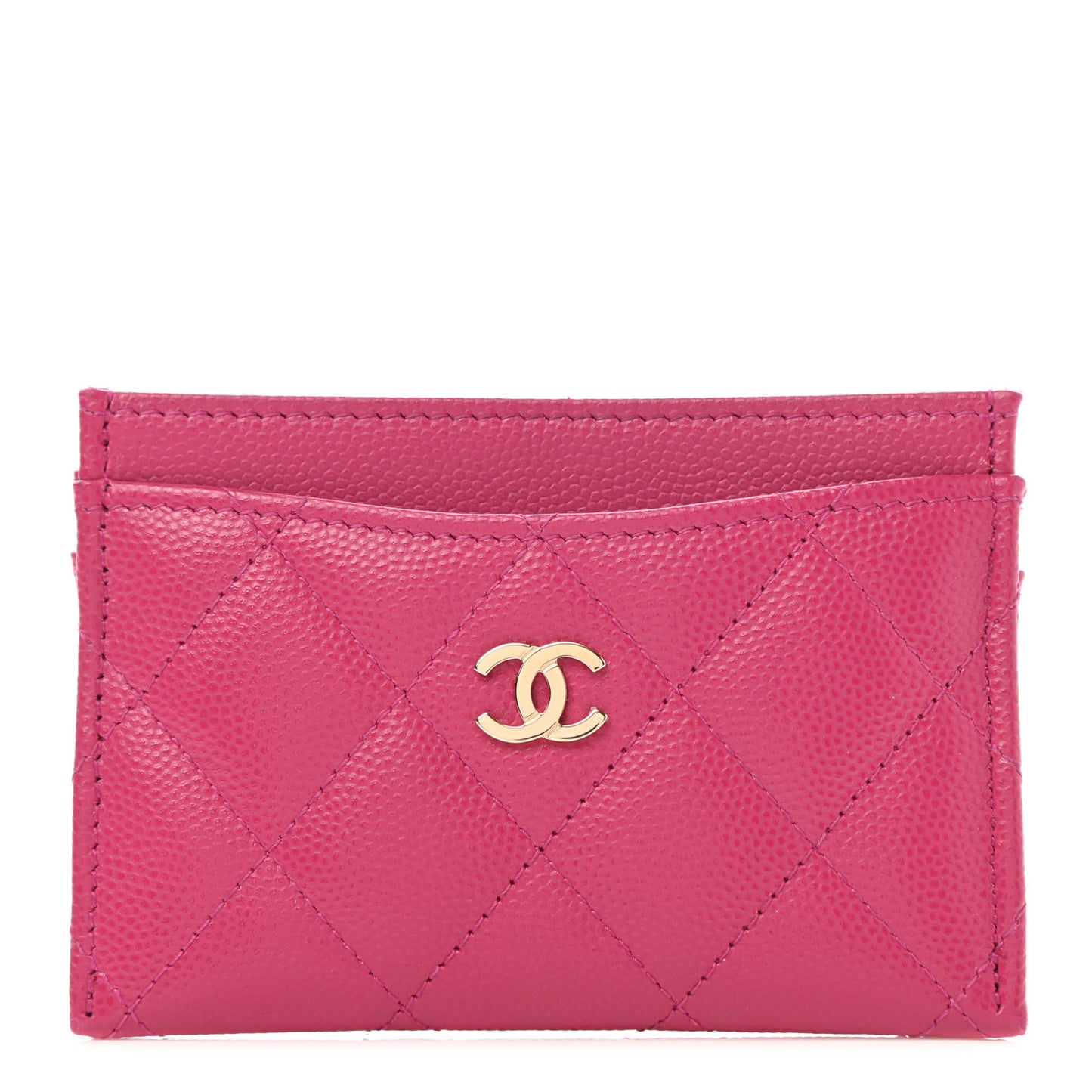 Caviar Quilted Card Holder Fuchsia