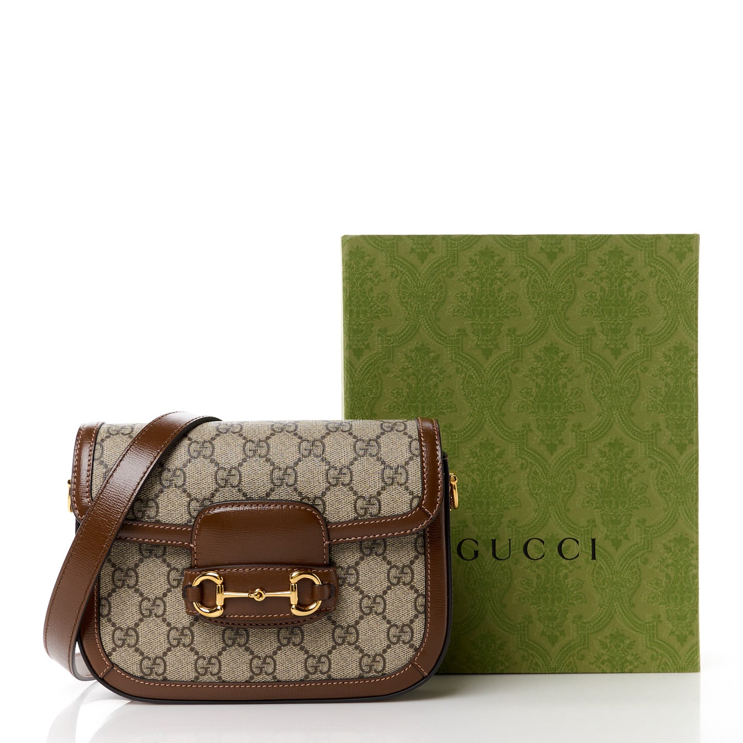GG Supreme Monogram Web Mini Horsebit 1955 Shoulder Bag Beige Brown Sugar