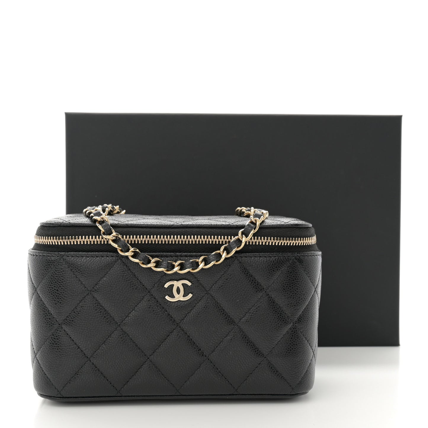 Caviar Quilted Small Vanity Case With Chain Black