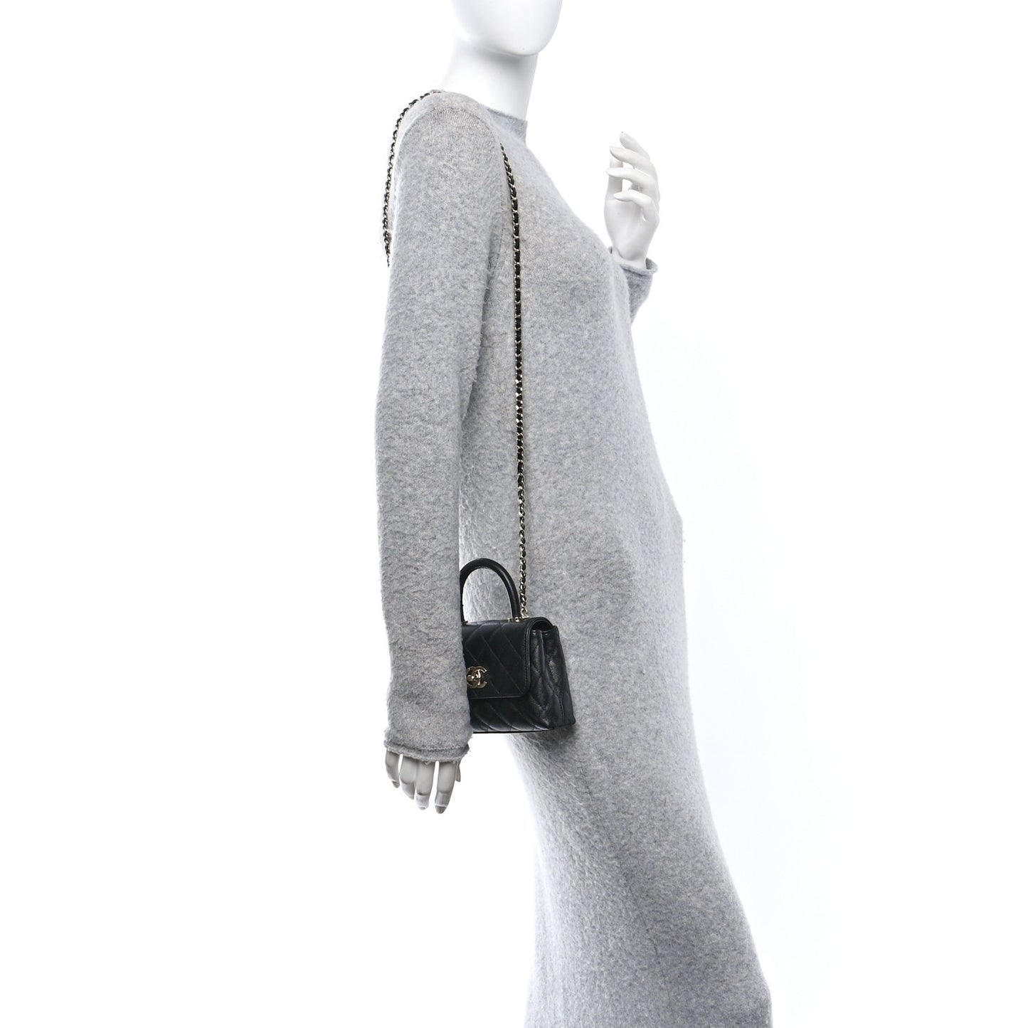 Iridescent Caviar Quilted Extra Mini Coco Handle Flap Black