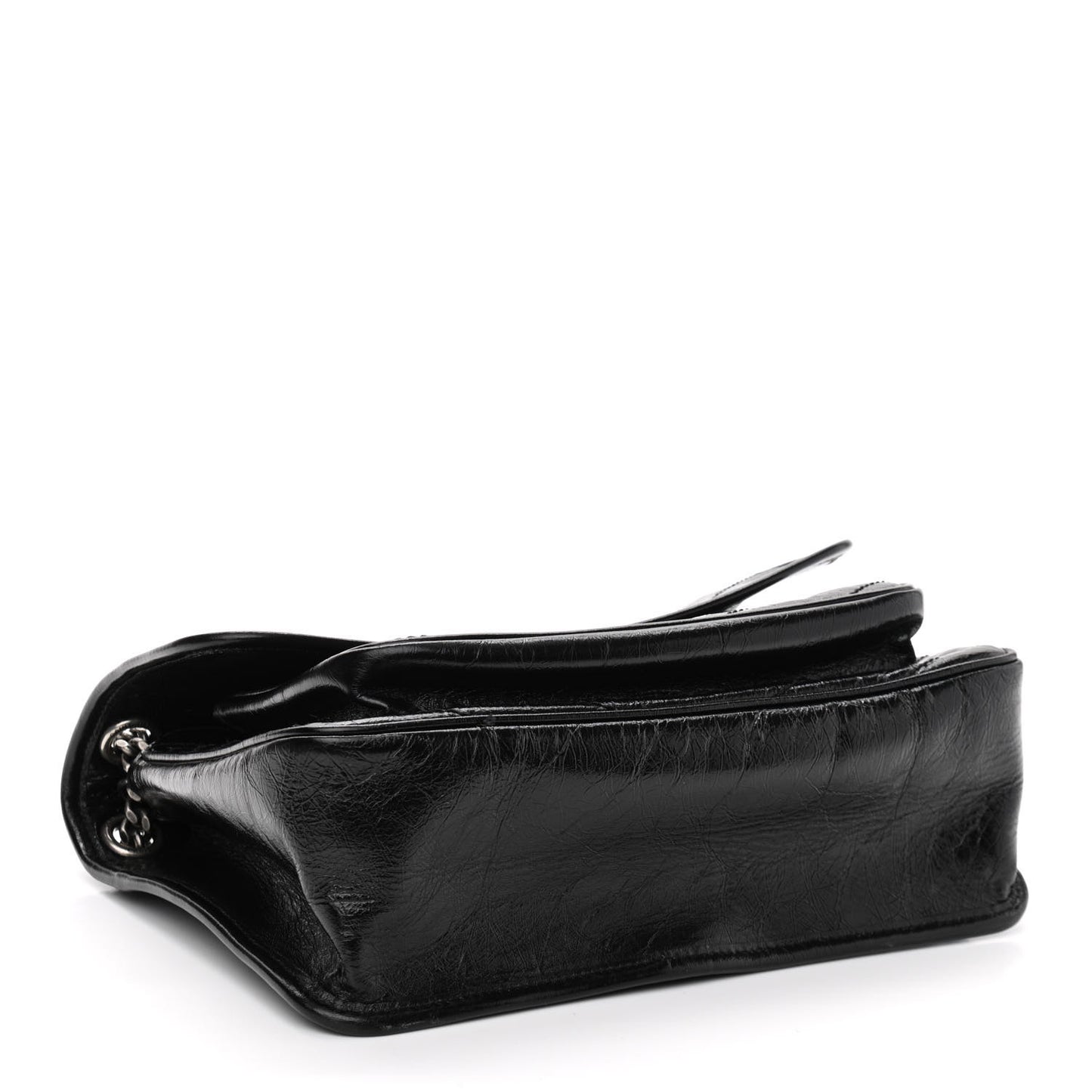 Crinkled Calfskin Matelasse Monogram Medium Niki Chain Satchel Black