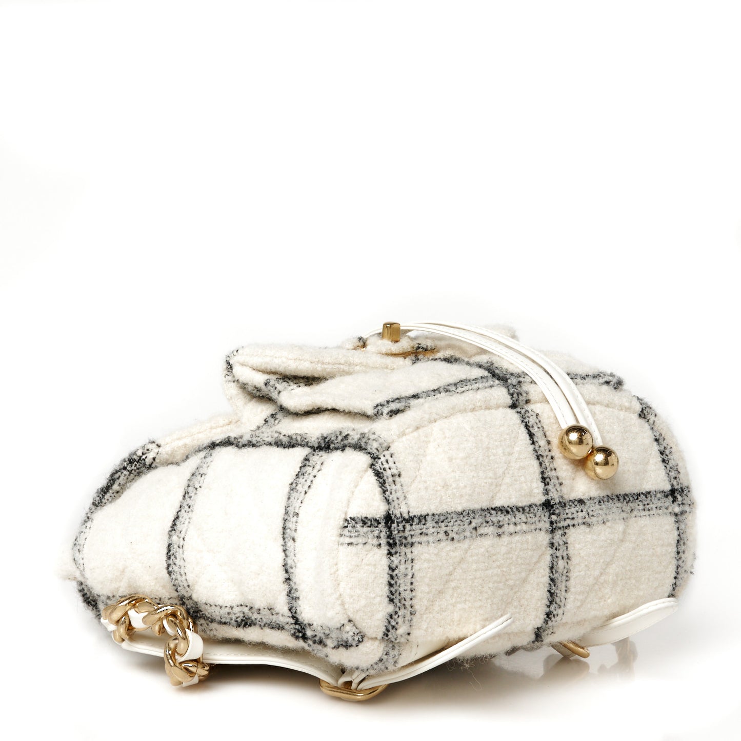 Wool Tweed Elegant Backpack Ecru Black