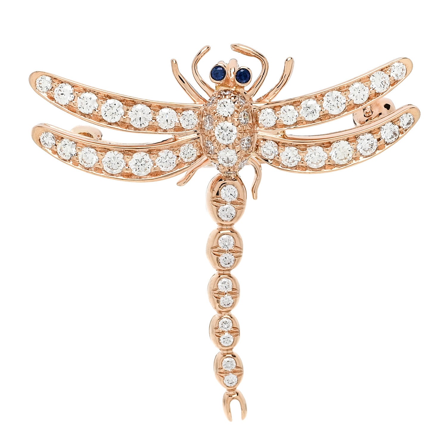 For ティファニー Tiffany 18K Rose Gold Diamond Blue Sapphire Dragonfly Brooch Pin