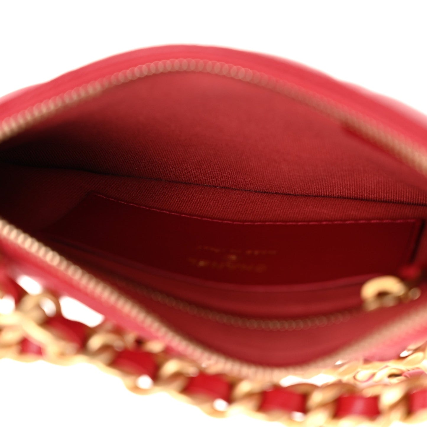 Shiny Crumpled Lambskin Quilted Trendy Chain Around Hobo Red