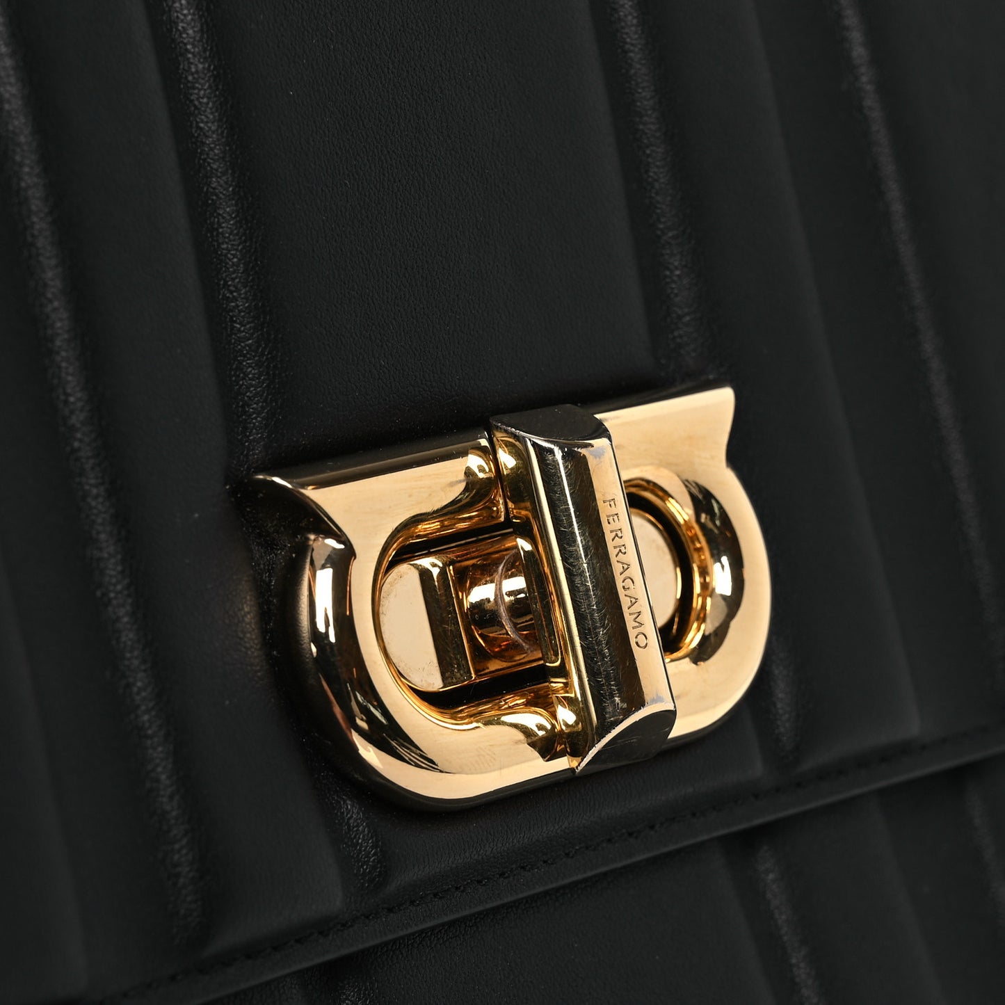 Calfskin Quilted Medium New Gancini Shoulder Bag Black