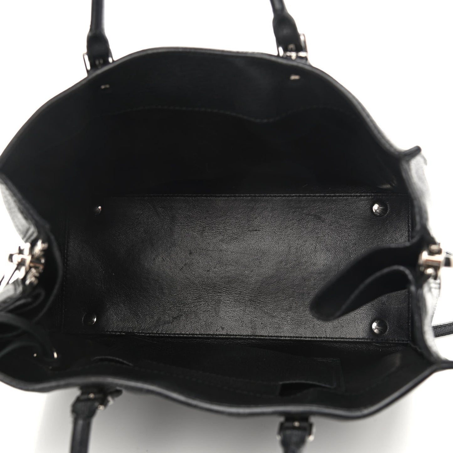 Grained Calfskin Plate Hardware Papier A6 Zip Around Tote Black