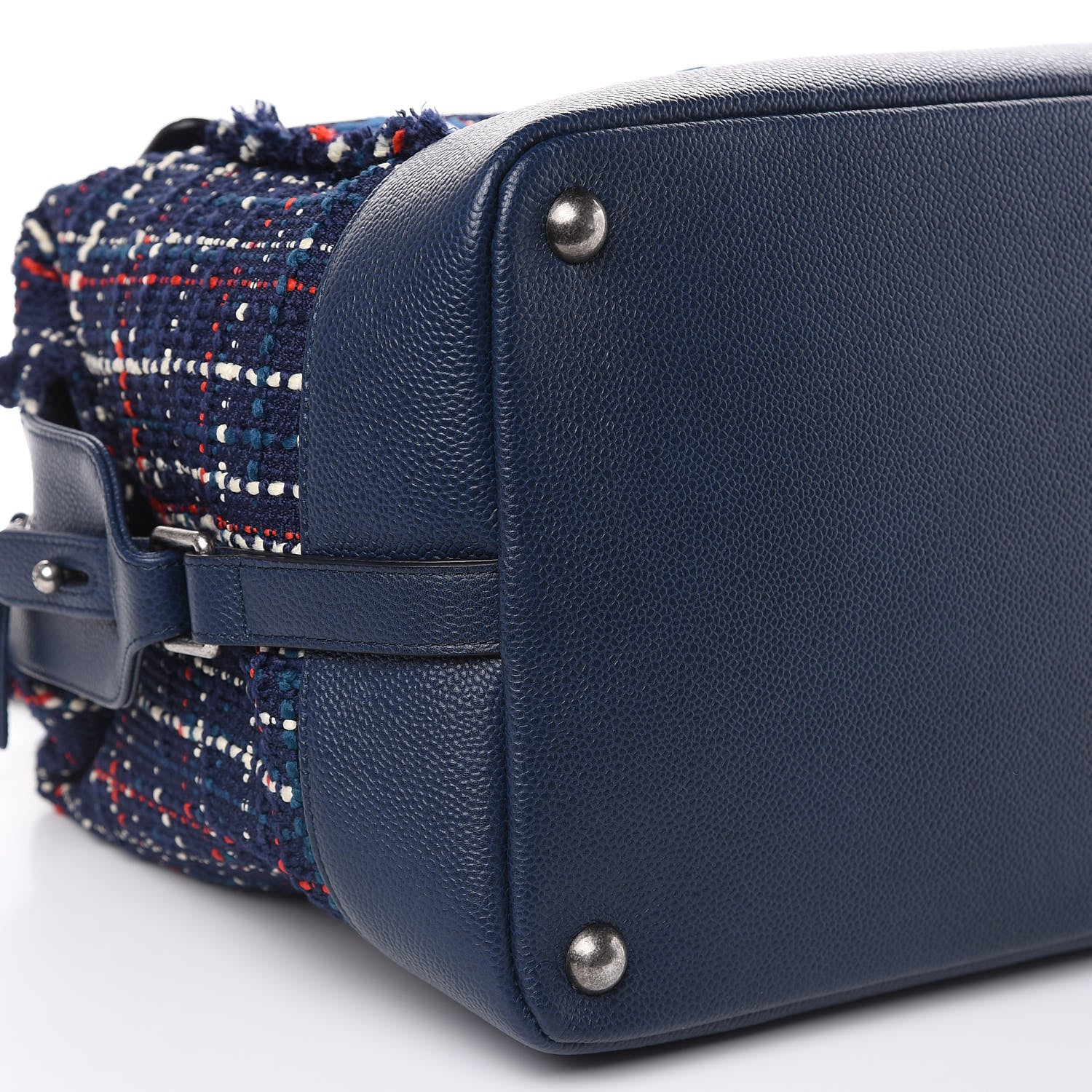 Chanel Tweed Trip Bowling Bag Navy Burgundy 8 of 9