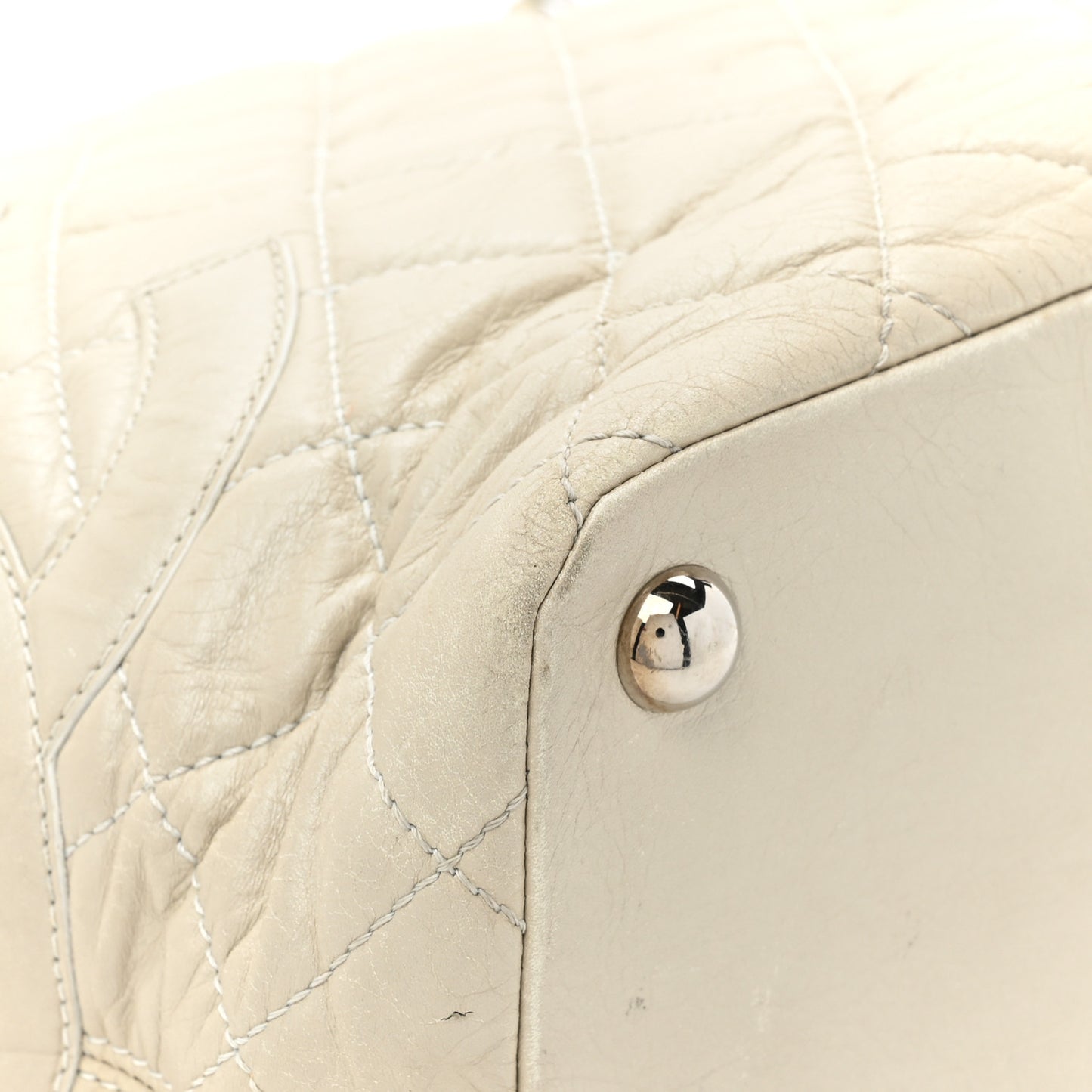Aged Calfskin Quilted Large Cotton Club Tote Pearl
