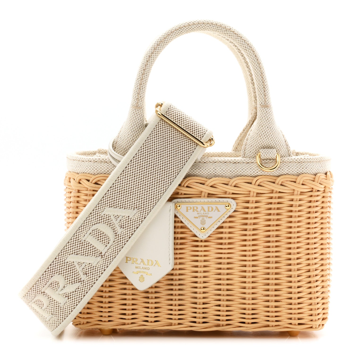 Prada Wicker Canvas Mini Tote Naturale White 1912930 – FASHIONPHILE