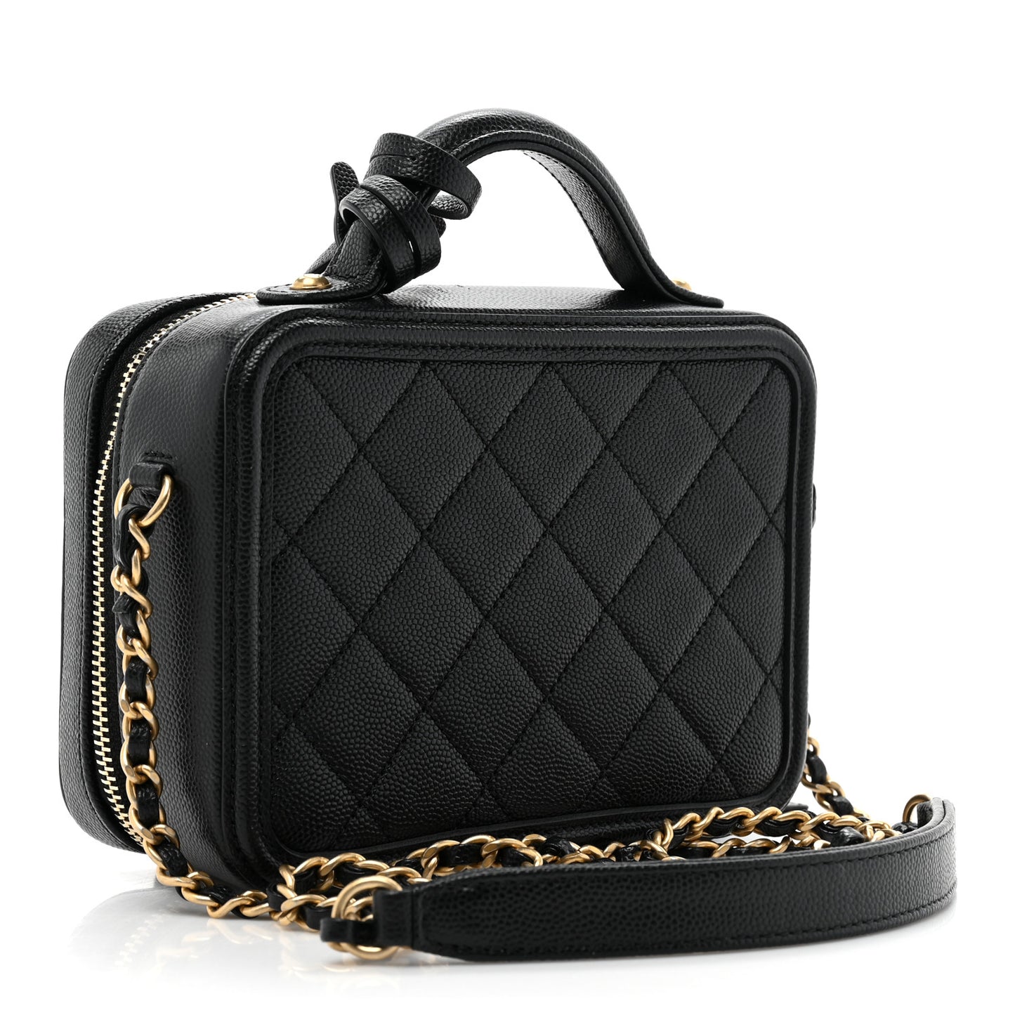 Caviar Quilted Small CC Filigree Vanity Case Black