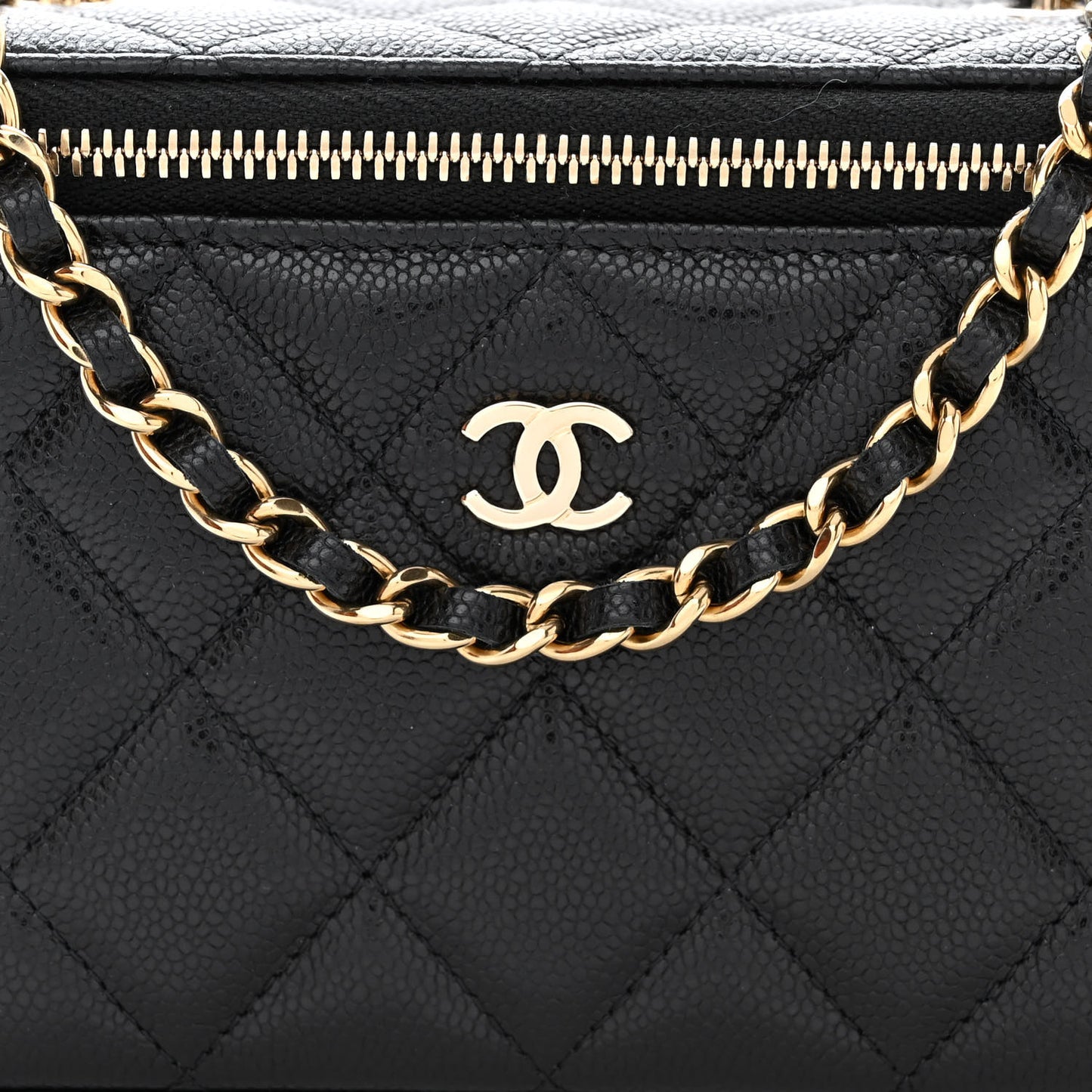 Caviar Quilted Small Vanity Case With Chain Black