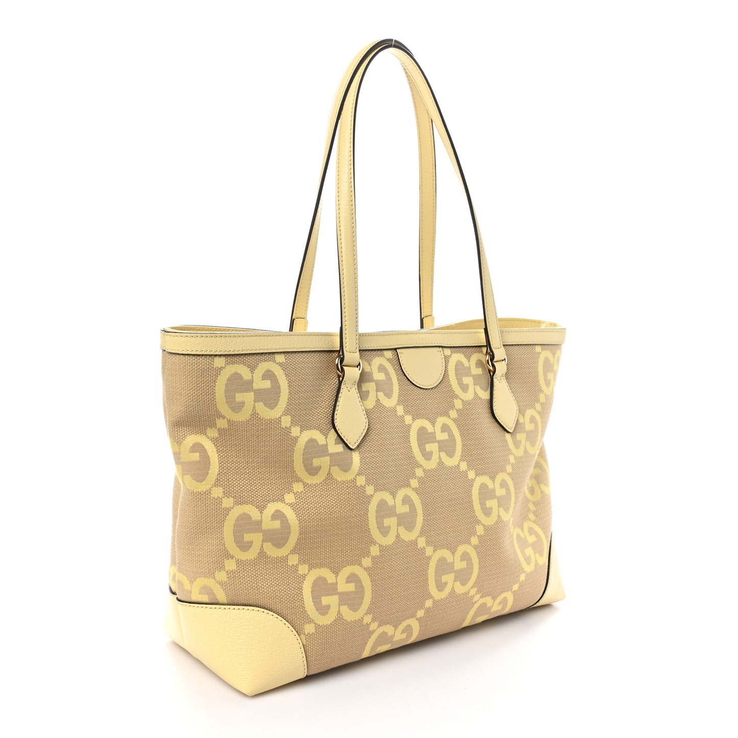 Monogram Jumbo GG Textured Dollar Calfskin Medium Ophidia Shopping Tote Beige Yellow