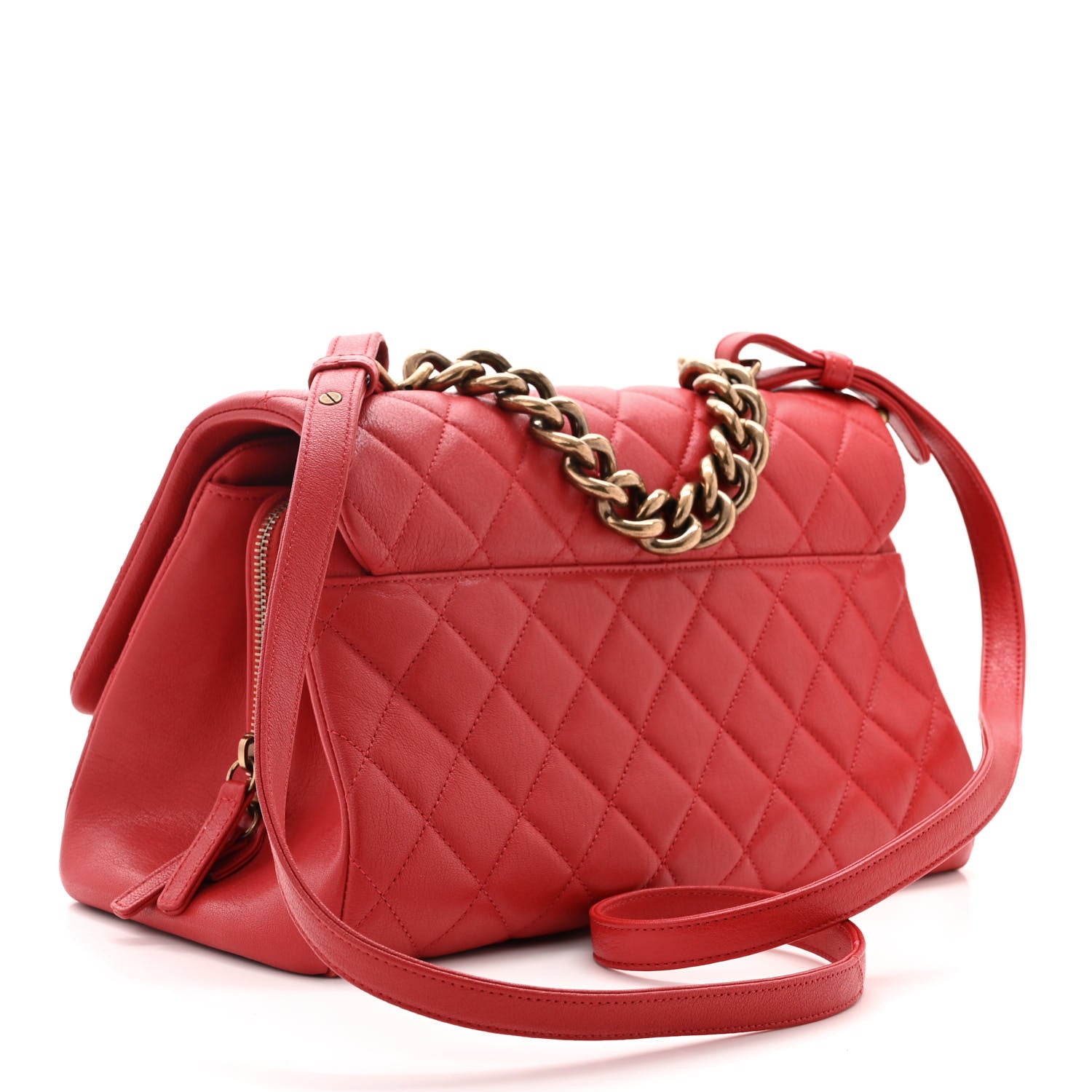 Chanel Shiny Sheepskin Quilted Large Trapezio Flap Red 3 of 11