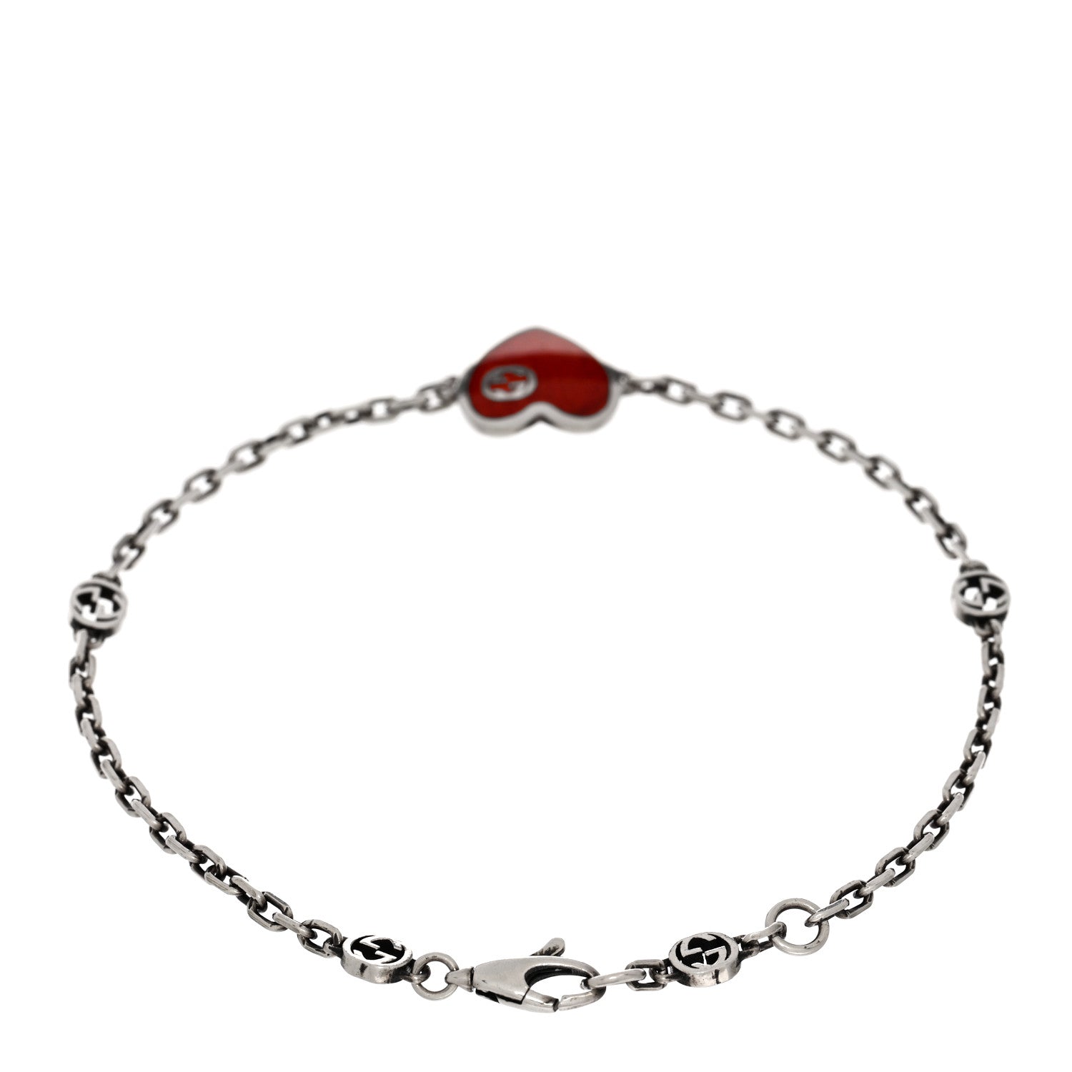Gucci Sterling Silver Enamel Heart Chain Bracelet Red 2 of 4