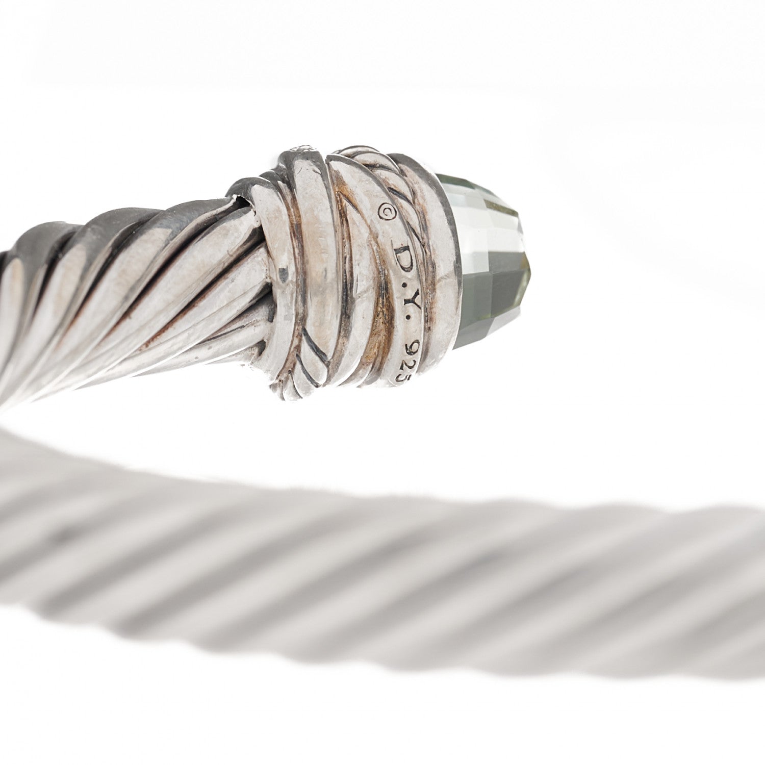 David Yurman Sterling Silver Diamond Prasiolite 7mm Cable Classics Crossover Bracelet 3 of 5