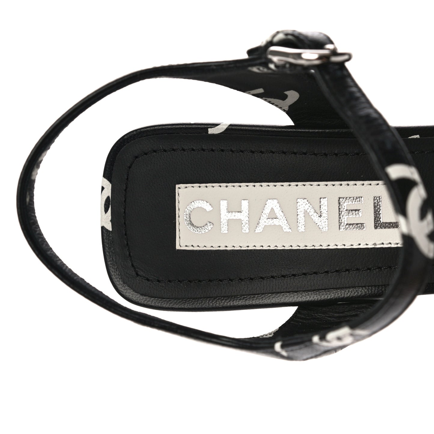 Printed Lambskin CC Sandals 38 Black