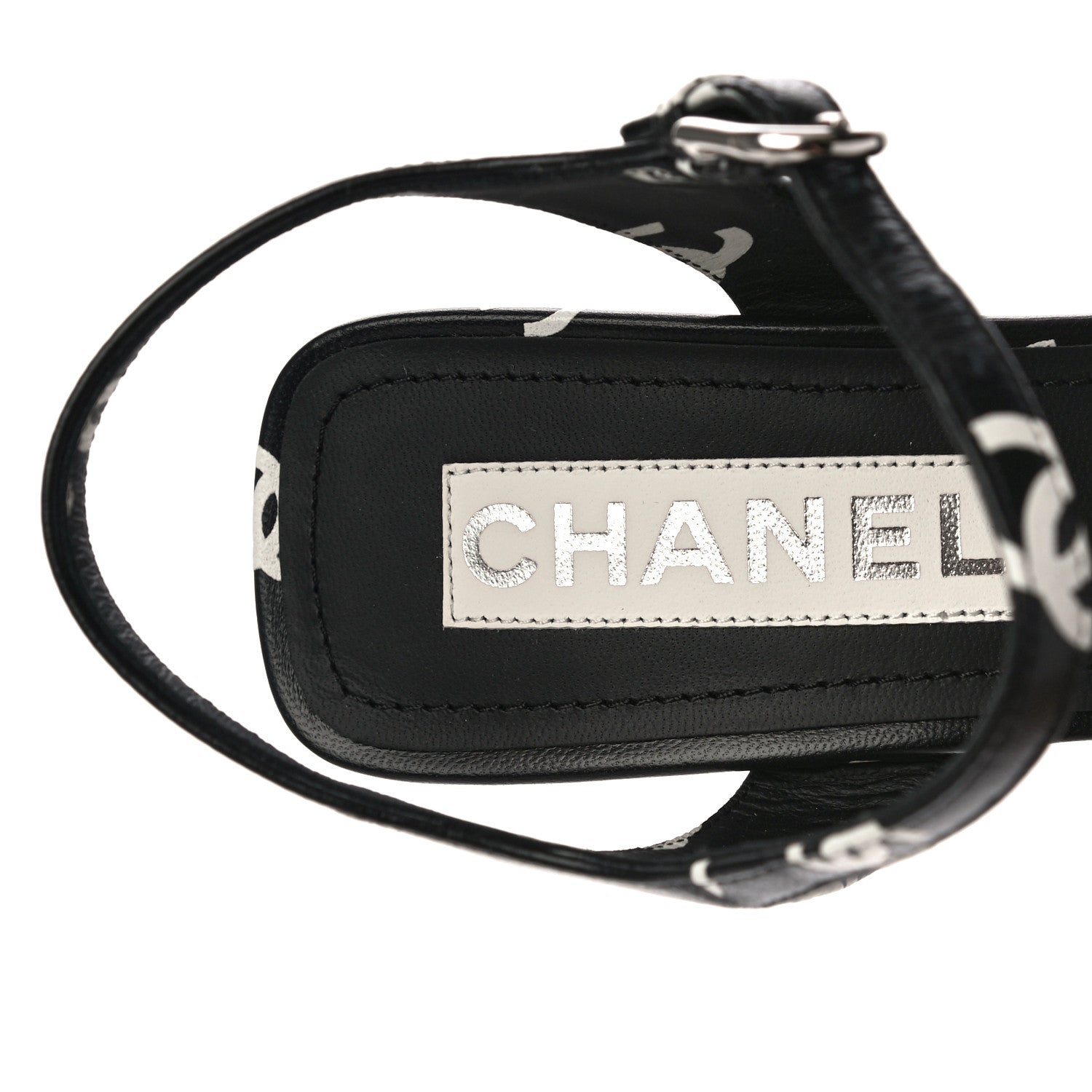 Chanel Printed Lambskin CC Sandals 38 Black 8 of 9