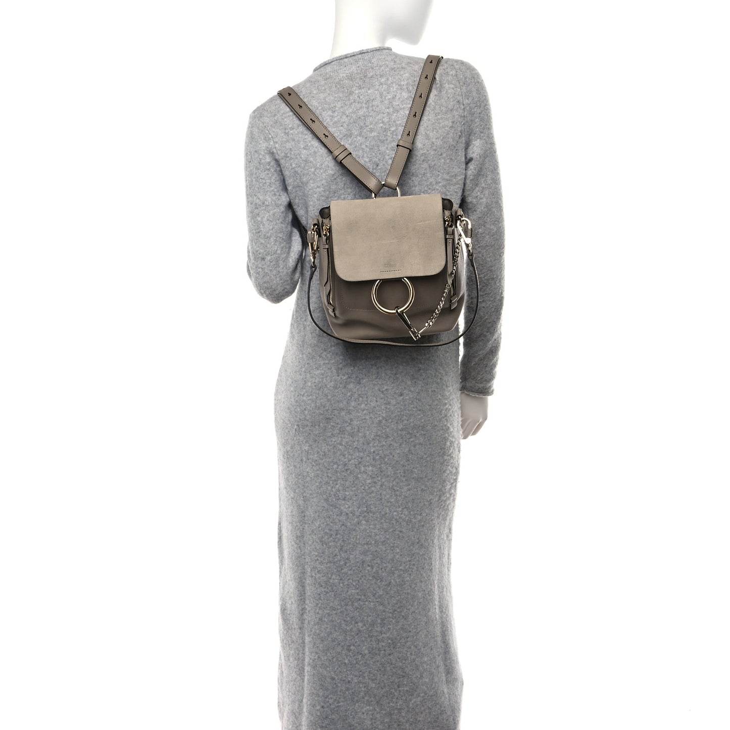 Suede Calfskin Small Faye Backpack Motty Grey
